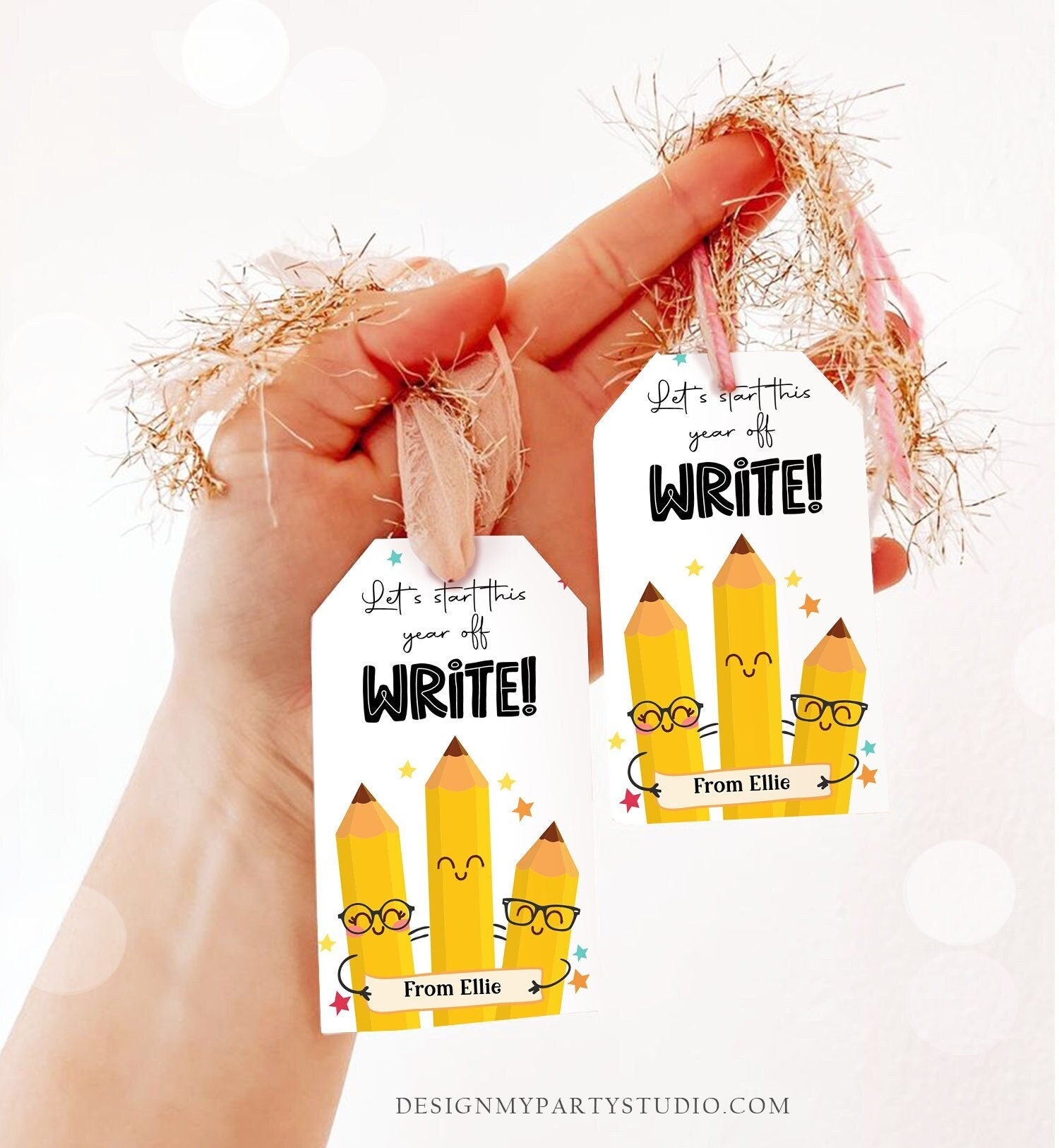 Editable Back to School Gift Tags Classroom Welcome Back Happy First Day of School Favor Tag Pencil Write Personalized Download Corjl 0464