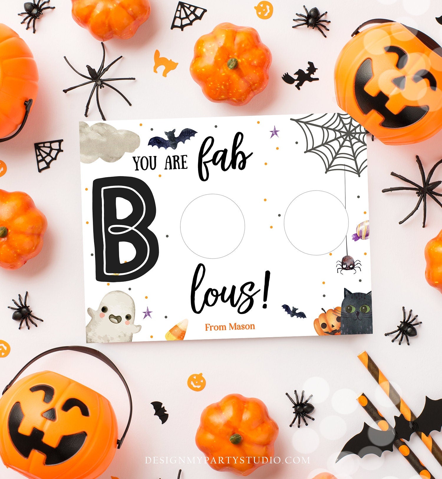 Editable Halloween Favor Card Halloween Gift Tag Trick Or Treat Halloween School Treat BOO Digital Download Template Printable 0261