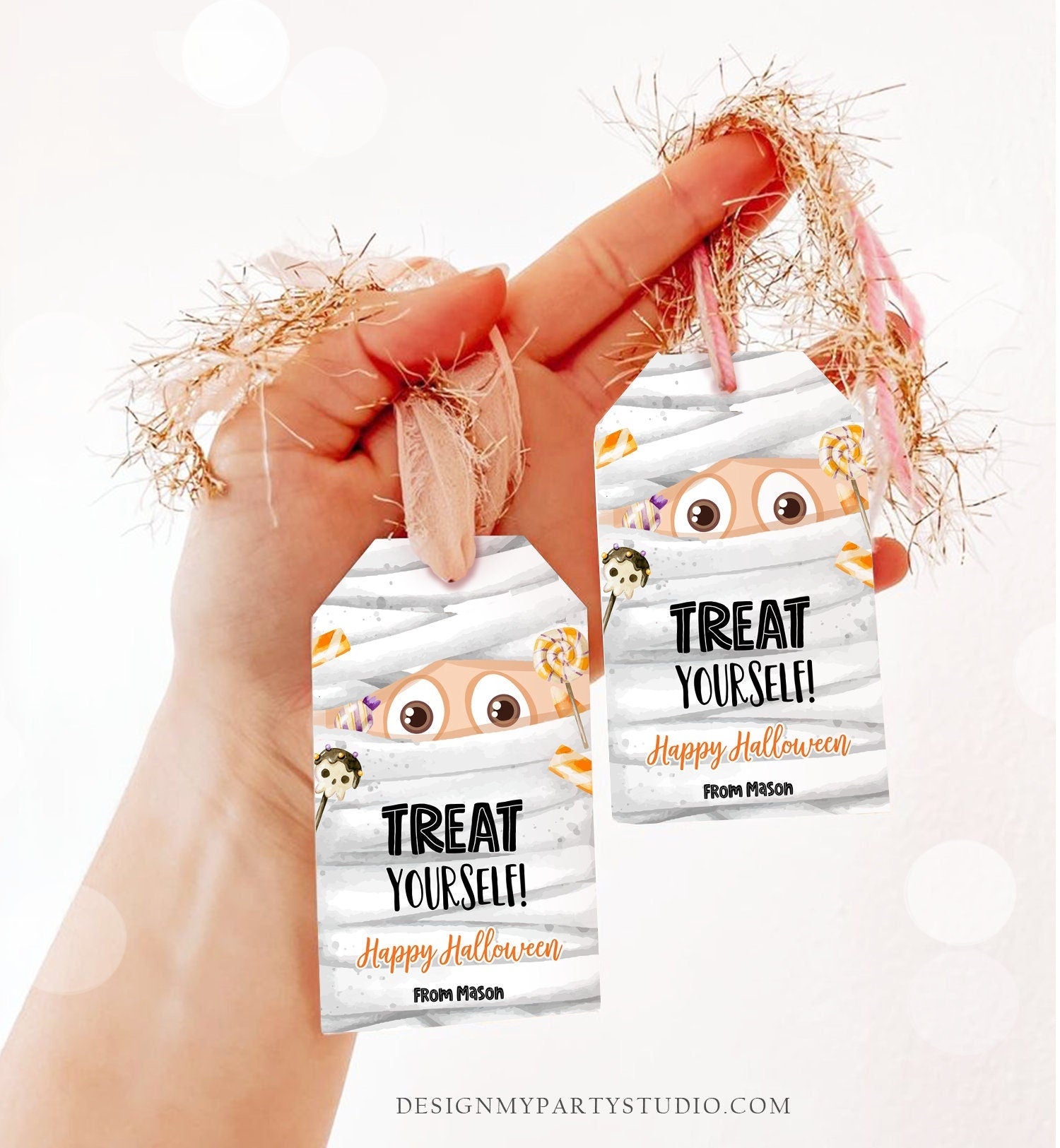 Editable Halloween Favor Tag Mummy Gift Tags Costume Party Trick Or Treat Candy Tags Mummy Treat Digital Download Template Printable 0261