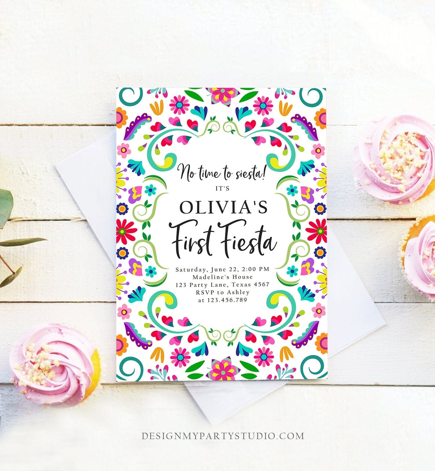 Editable First Fiesta Birthday Invitation Mexican 1st Birthday Party Floral Fiesta Girl Kid Printable Invitation Template Digital Evite 0466