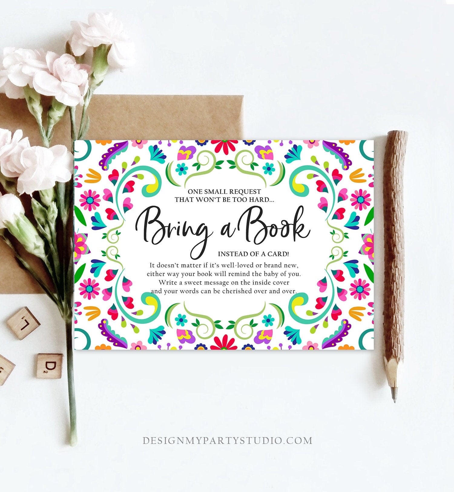 Editable Bring a Book Card Baby Shower Cactus Fiesta Taco Bout a Baby Book Insert Books for Baby Book Request Corjl Template Printable 0466