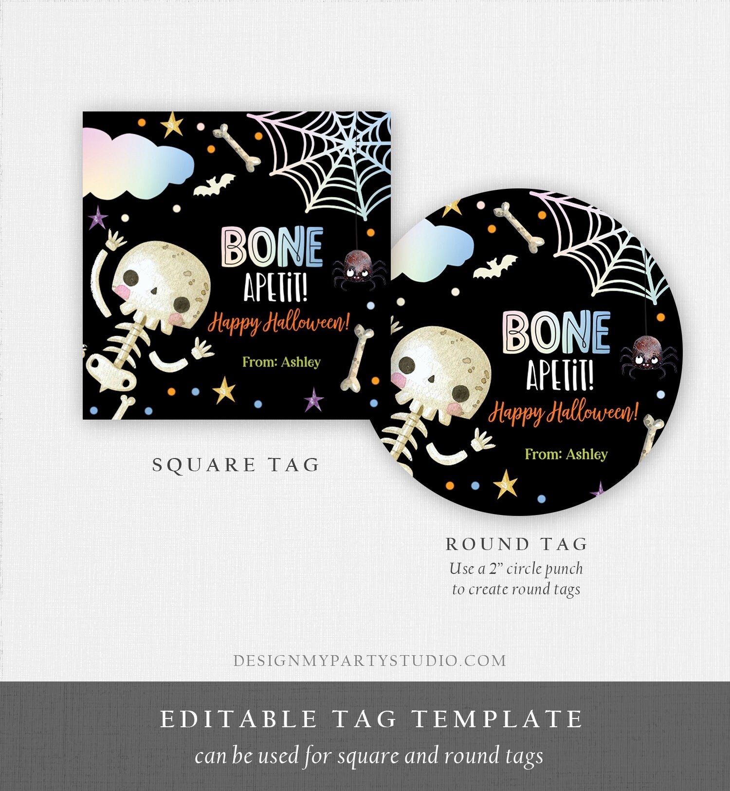 Editable Halloween Gift Tag Skeleton Sticker Trick Or Treat Halloween Cookie Tag School Treat Tag Digital Download Template Printable 0261