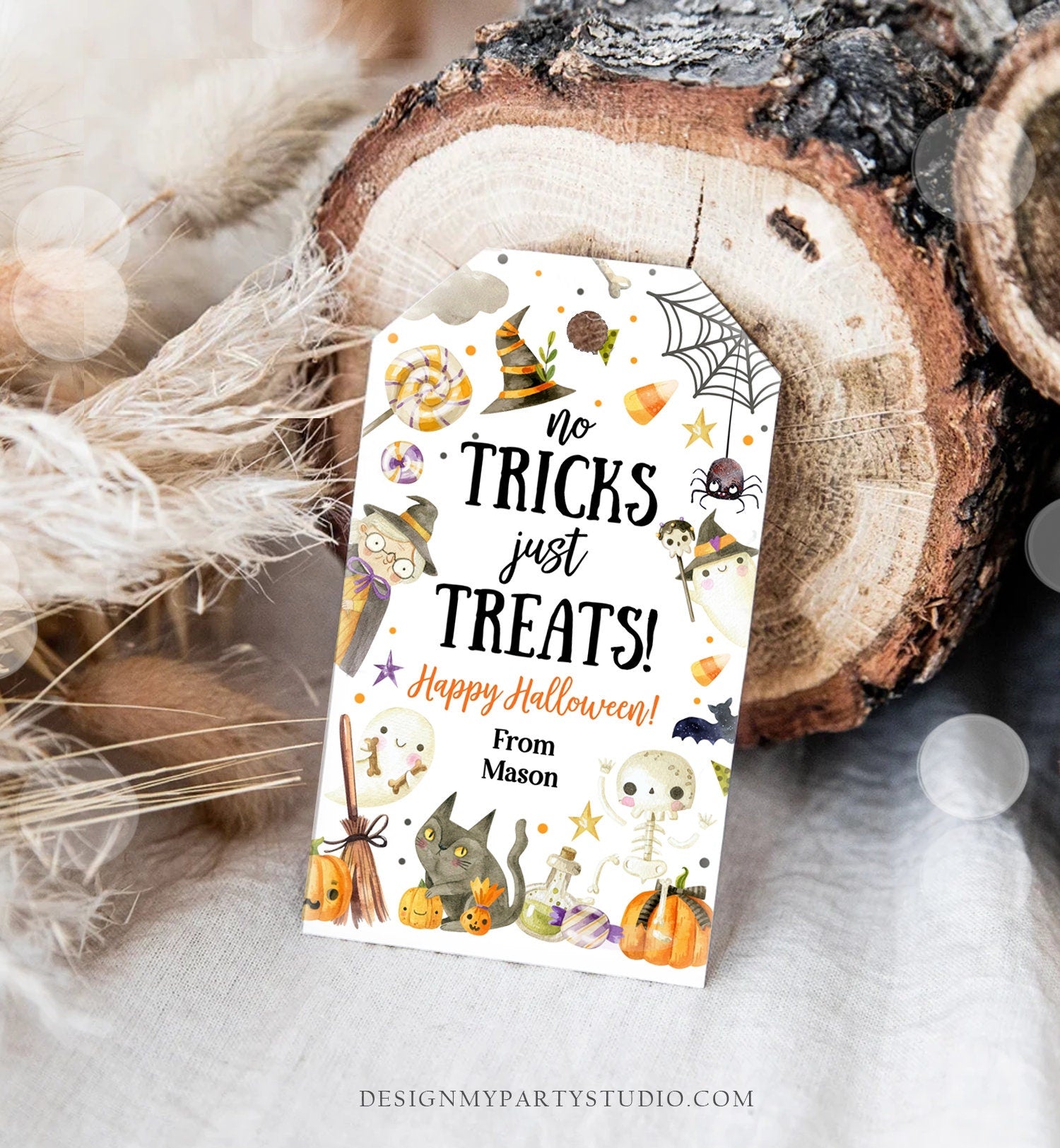 Editable Halloween Gift Tag No Tricks Just Treats Halloween Treat Tag Trick Or Treat Favor Tags Kids Download Template Printable 0261 0475