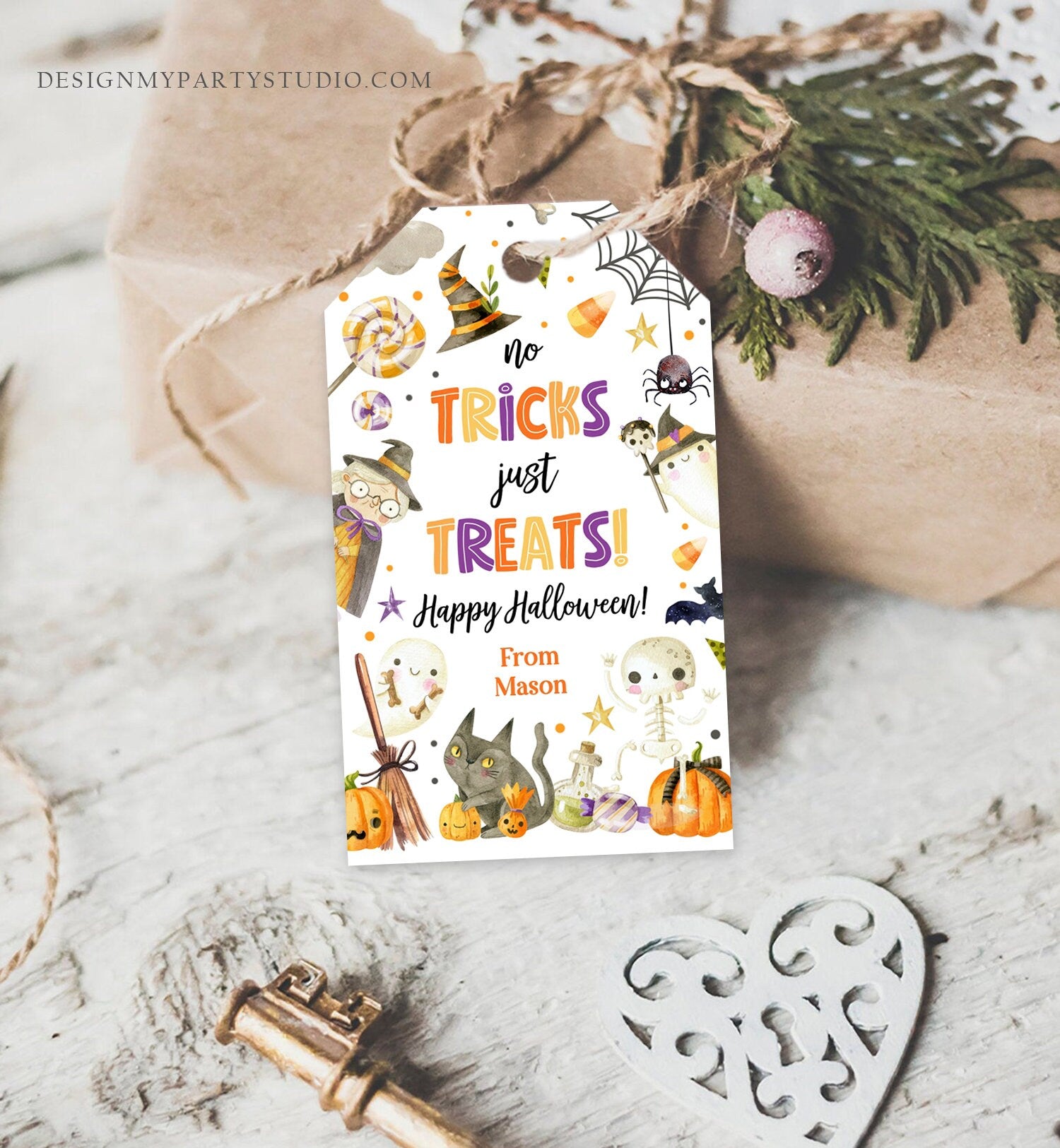 Editable Halloween Gift Tag No Tricks Just Treats Halloween Treat Tag Trick Or Treat Favor Tags Kids Download Template Printable 0261 0475