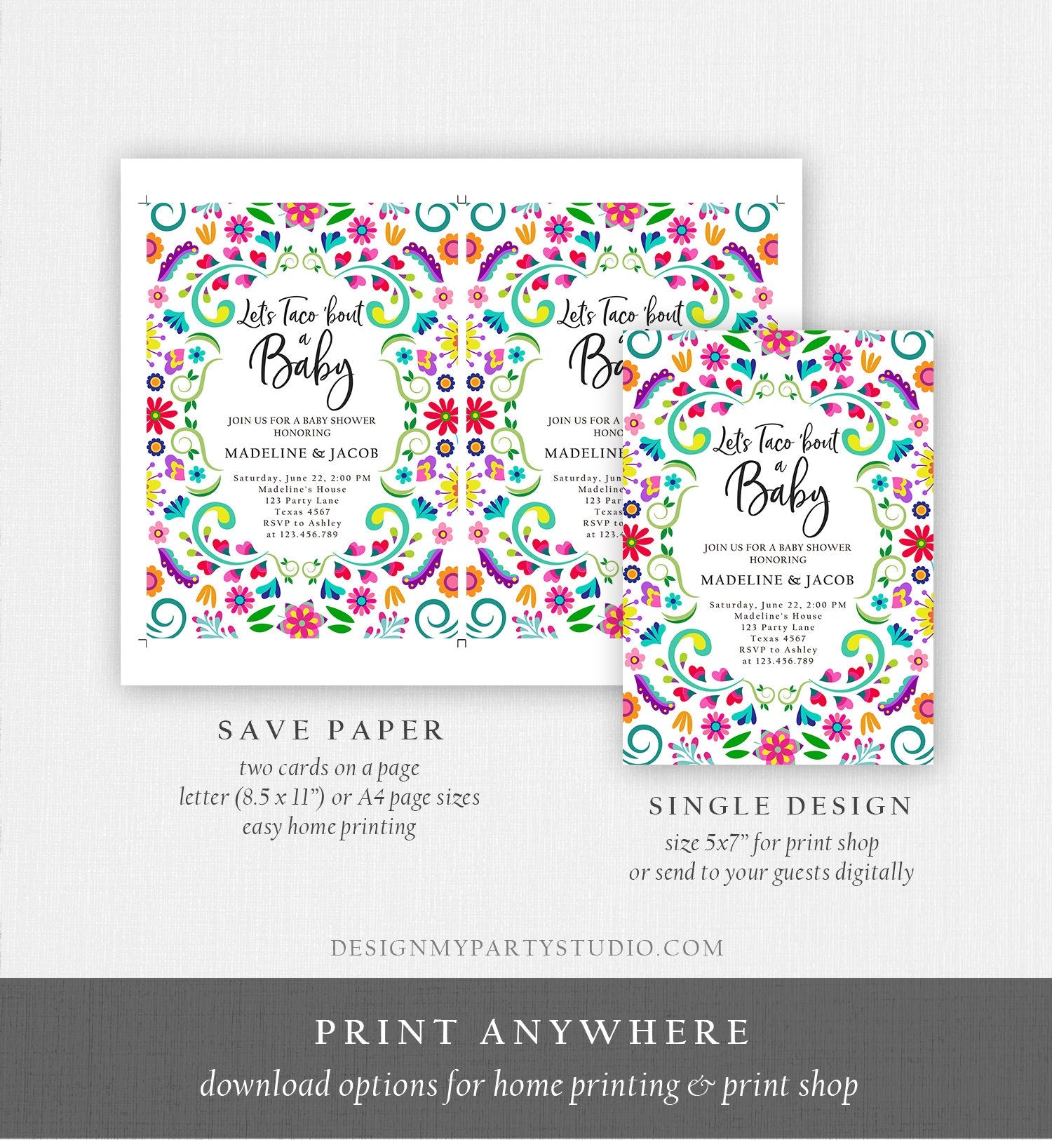 Editable Taco Bout a Baby Shower Invitation Bundle Fiesta Baby Shower Diaper Raffle Book Card Suite Shower Pack Digital Corjl Template 0466