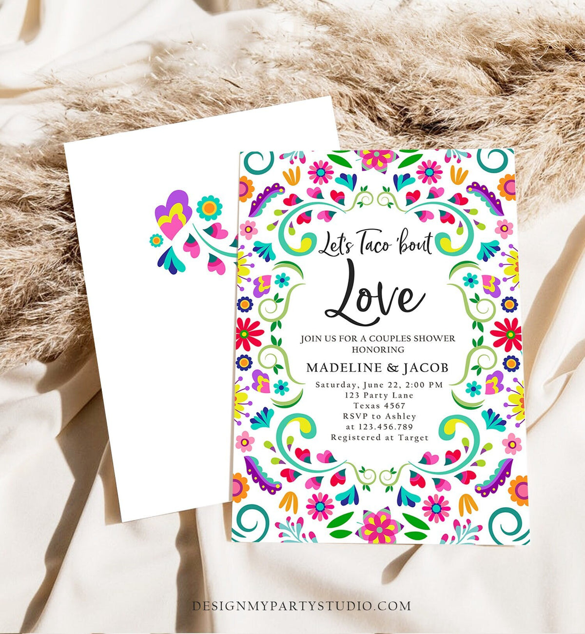 Editable Let&#39;s Taco Bout Love Invitation Couples Shower Fiesta Bridal Shower Floral Fiesta Wedding Engagement Template Corjl Printable 0466