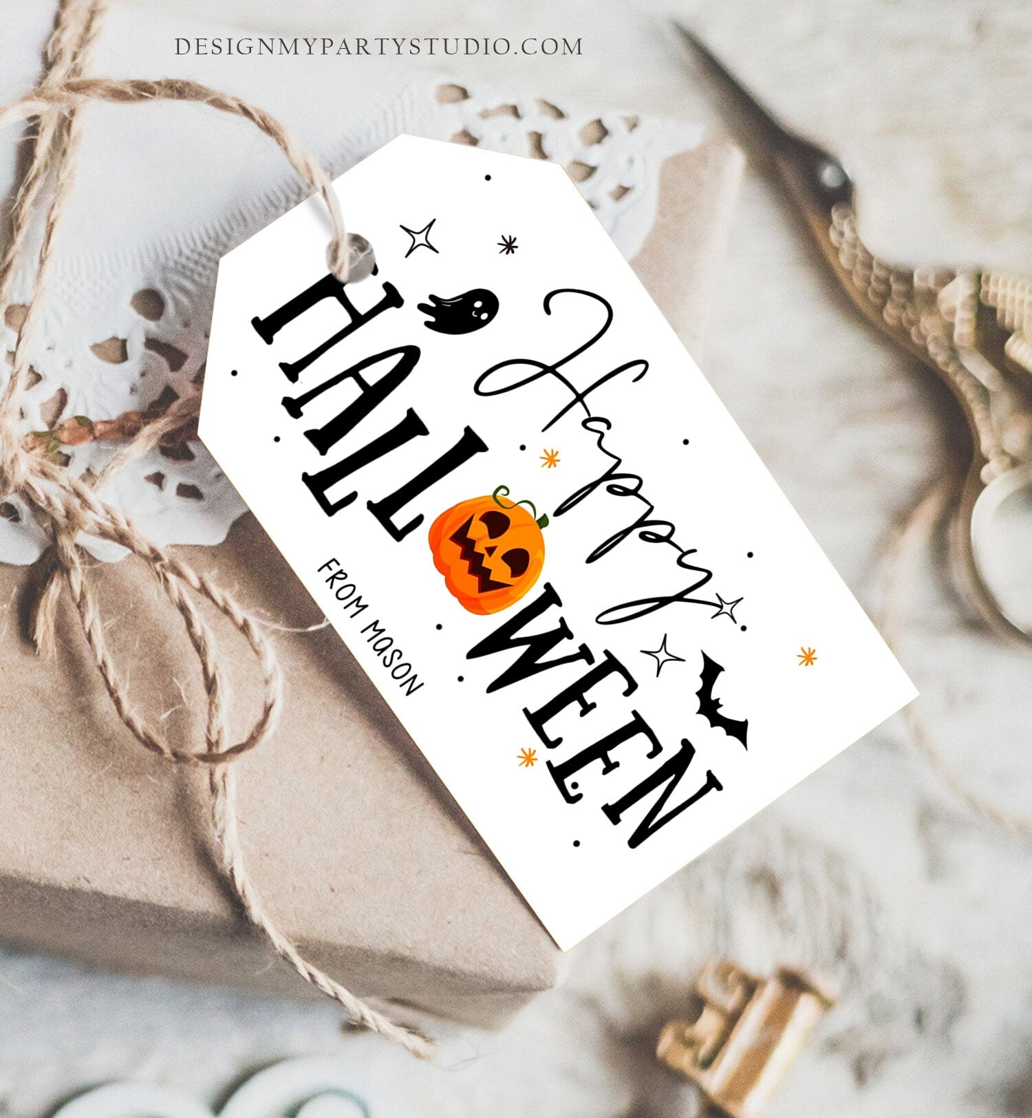 Editable Happy Halloween Gift Tag Trick Or Treat Favor Tag Ghost Pumpkin Halloween Treat Tag Digital Download Template Printable 0261