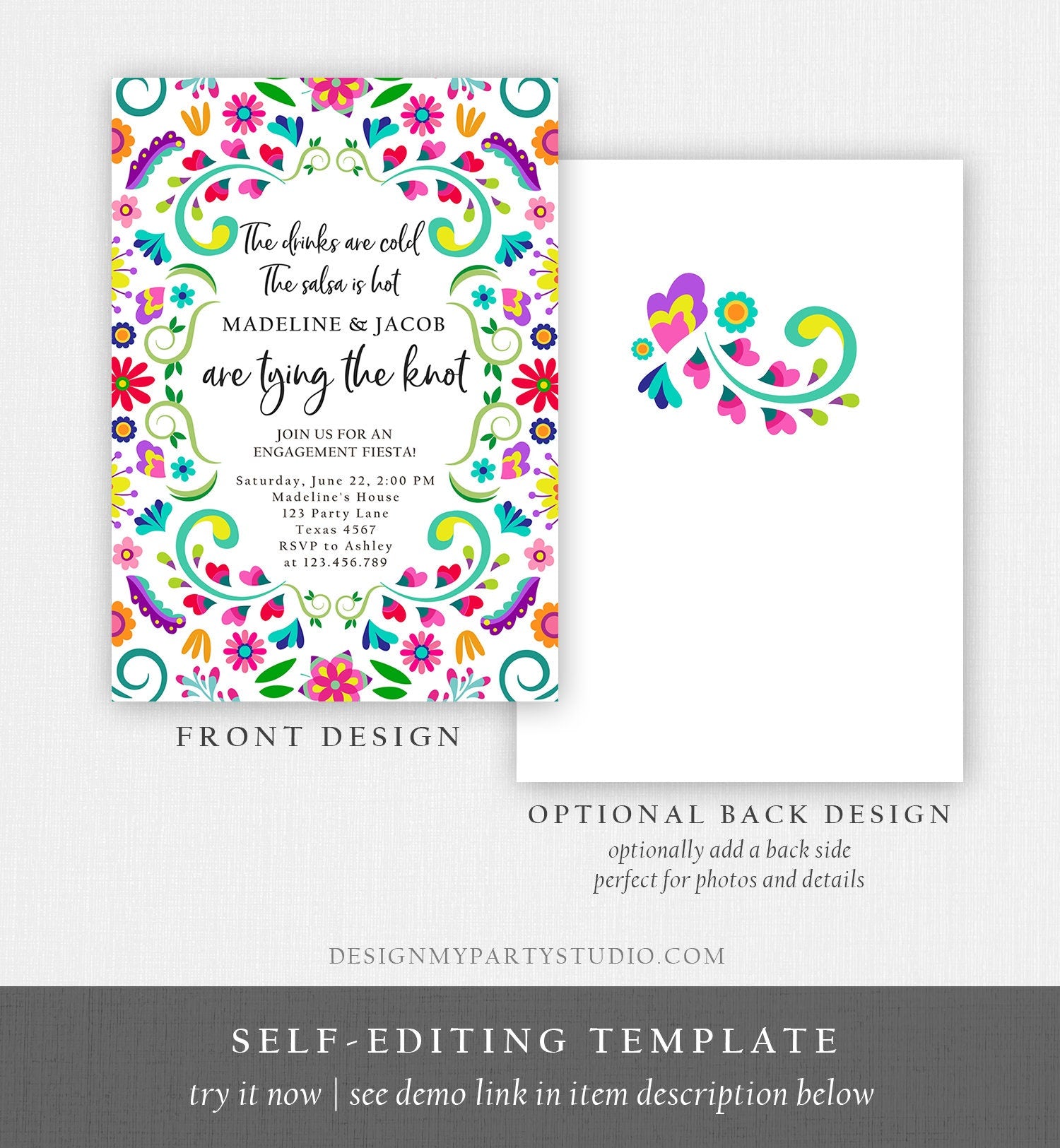 Editable Fiesta Engagement Invitation Mexico Couples Shower Bridal Mexico Wedding Shower Floral Printable Invitation Template Corjl 0466