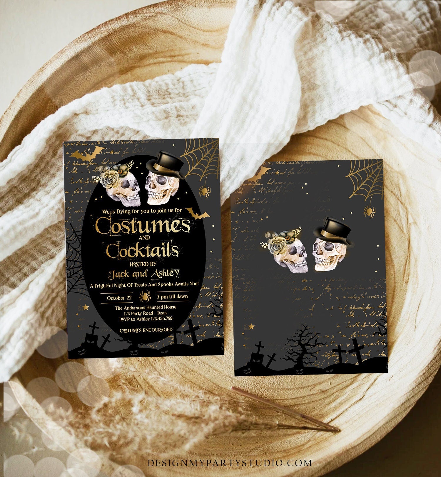 Editable Costumes And Cocktails Halloween Party Invitation Adult Halloween Party Boos or Brews Vintage Gothic Download Printable 0472 0009