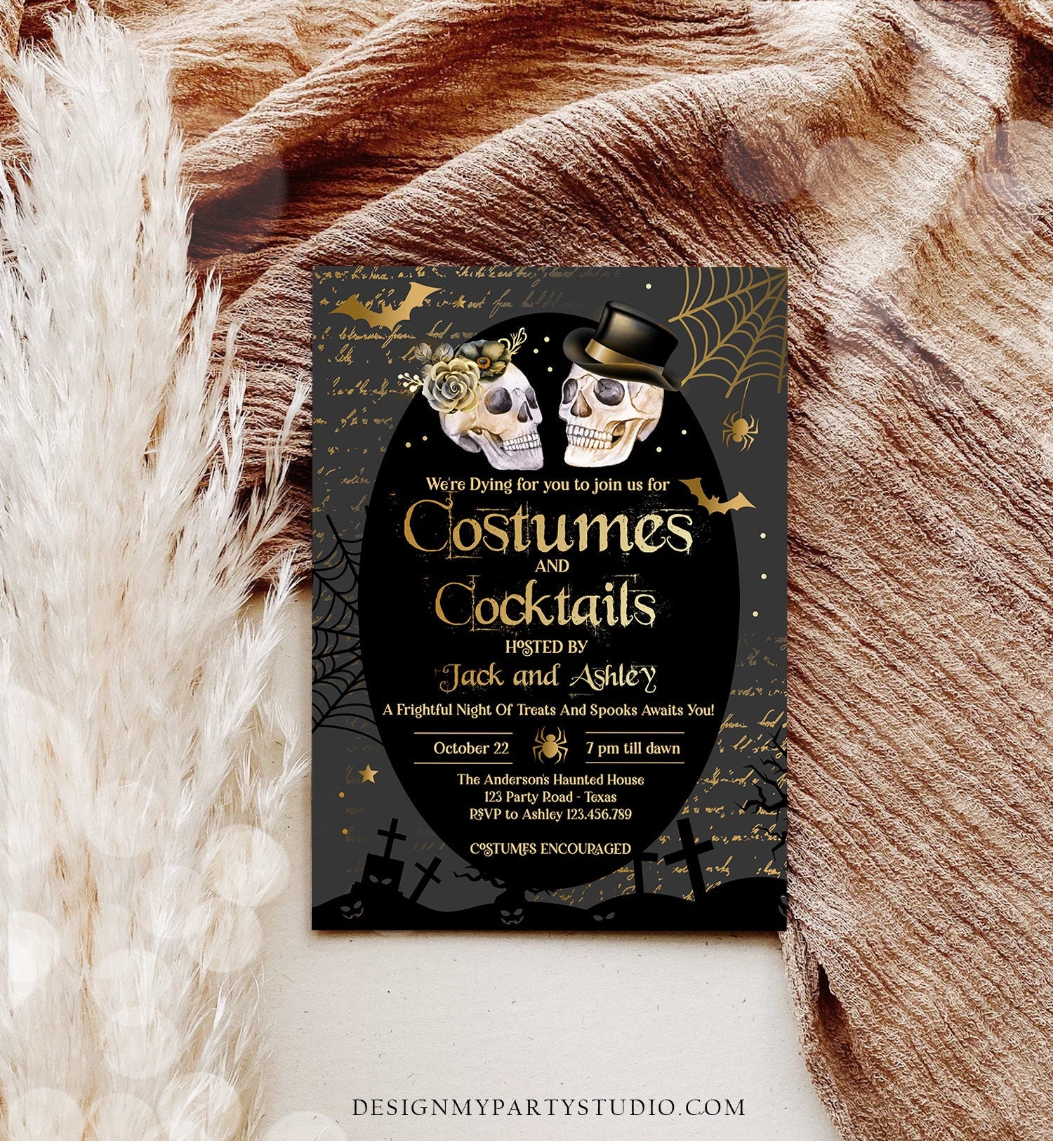 Editable Costumes And Cocktails Halloween Party Invitation Adult Halloween Party Boos or Brews Vintage Gothic Download Printable 0472 0009