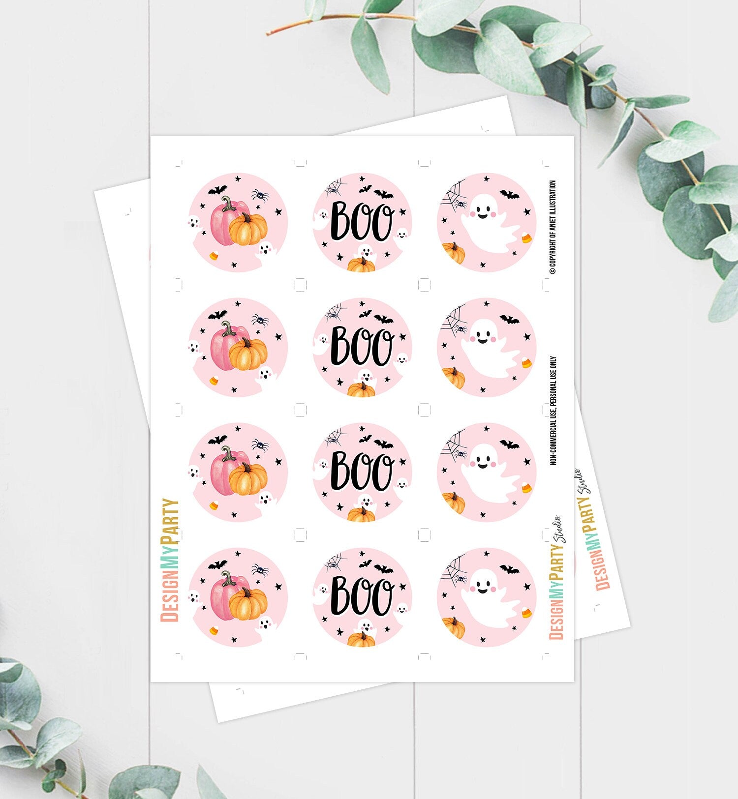 Book Ghost Birthday Cupcake Toppers Favor Tags Halloween Baby Shower Ghost Party Spooky Pink Girl Download Digital PRINTABLE 0009 0418