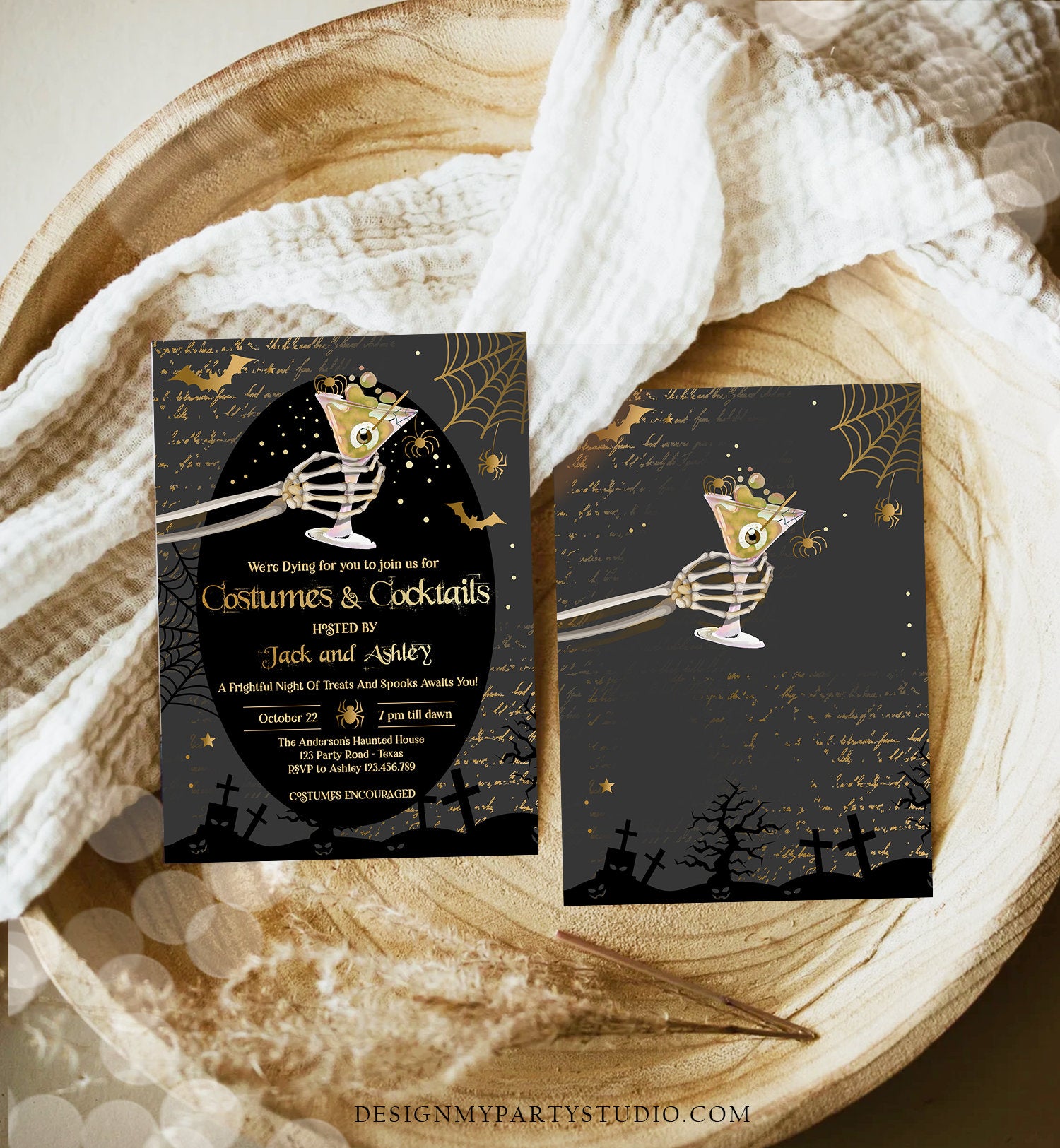 Editable Costumes And Cocktails Halloween Party Invitation Adult Halloween Party Boos or Brews Vintage Gothic Party Download Corjl 0472 0009