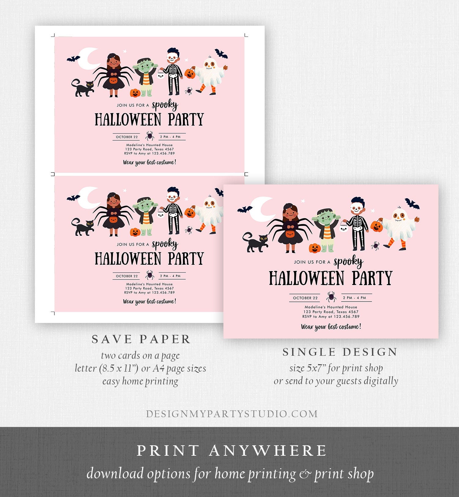 Editable Halloween Party Invitation Halloween Birthday Invitation Kids Costume Party Spooky Celebration Digital Template Corjl 0473 0009