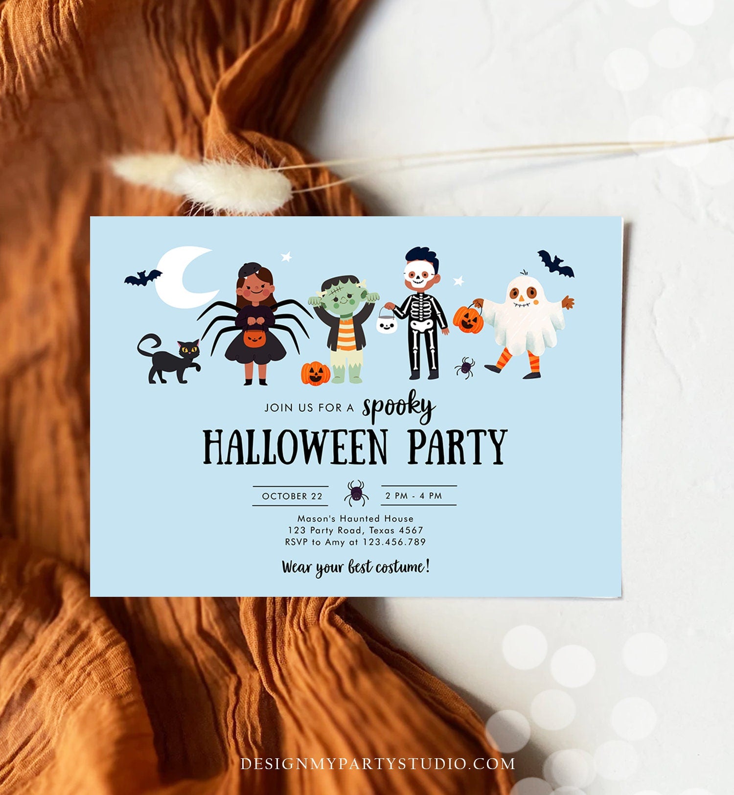 Editable Halloween Party Invitation Halloween Birthday Invitation Kids Costume Party Spooky Celebration Digital Template Corjl 0473 0009