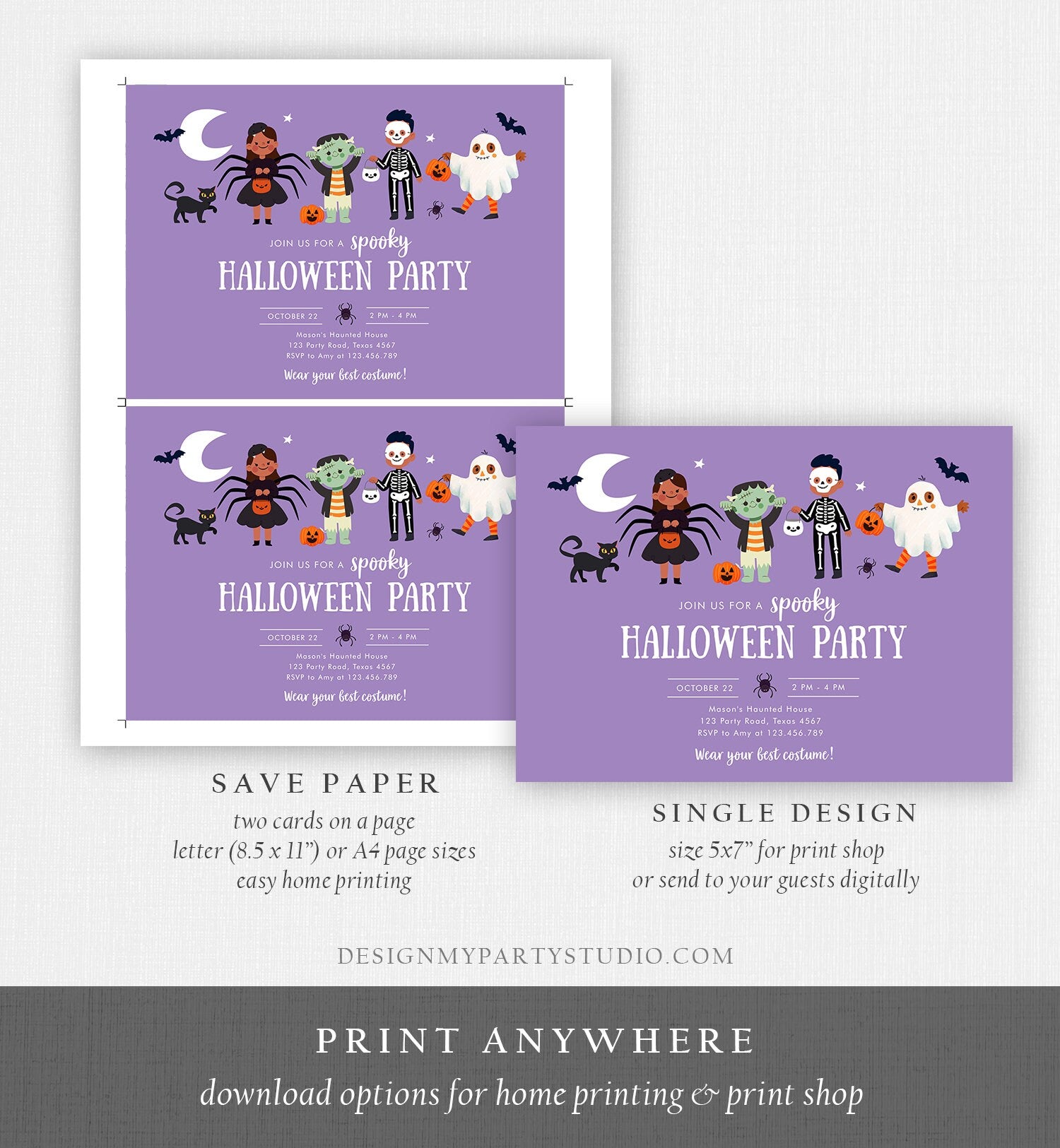 Editable Halloween Party Invitation Halloween Birthday Invitation Kids Costume Party Spooky Celebration Digital Template Corjl 0473 0009