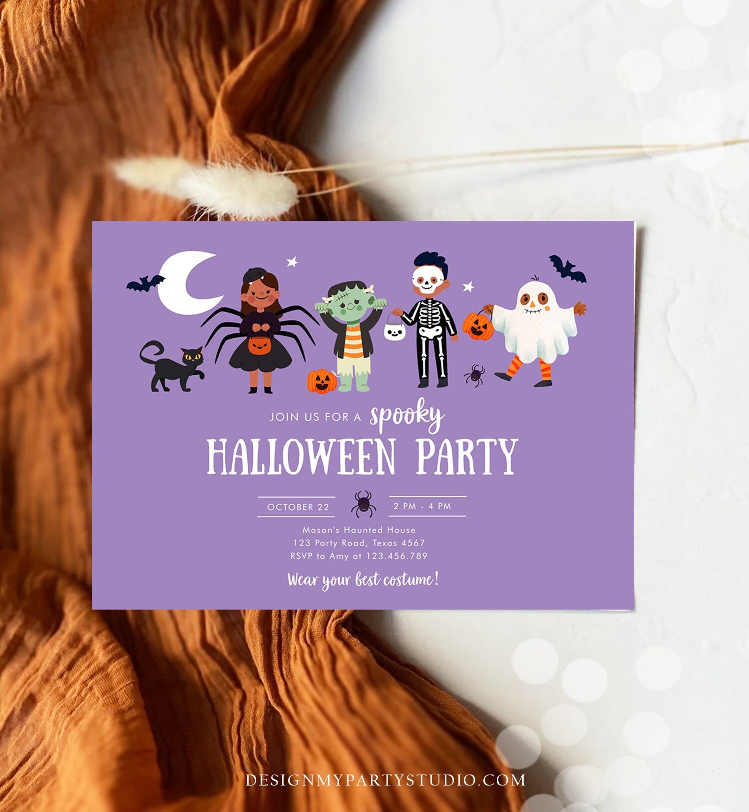 Editable Halloween Party Invitation Halloween Birthday Invitation Kids Costume Party Spooky Celebration Digital Template Corjl 0473 0009