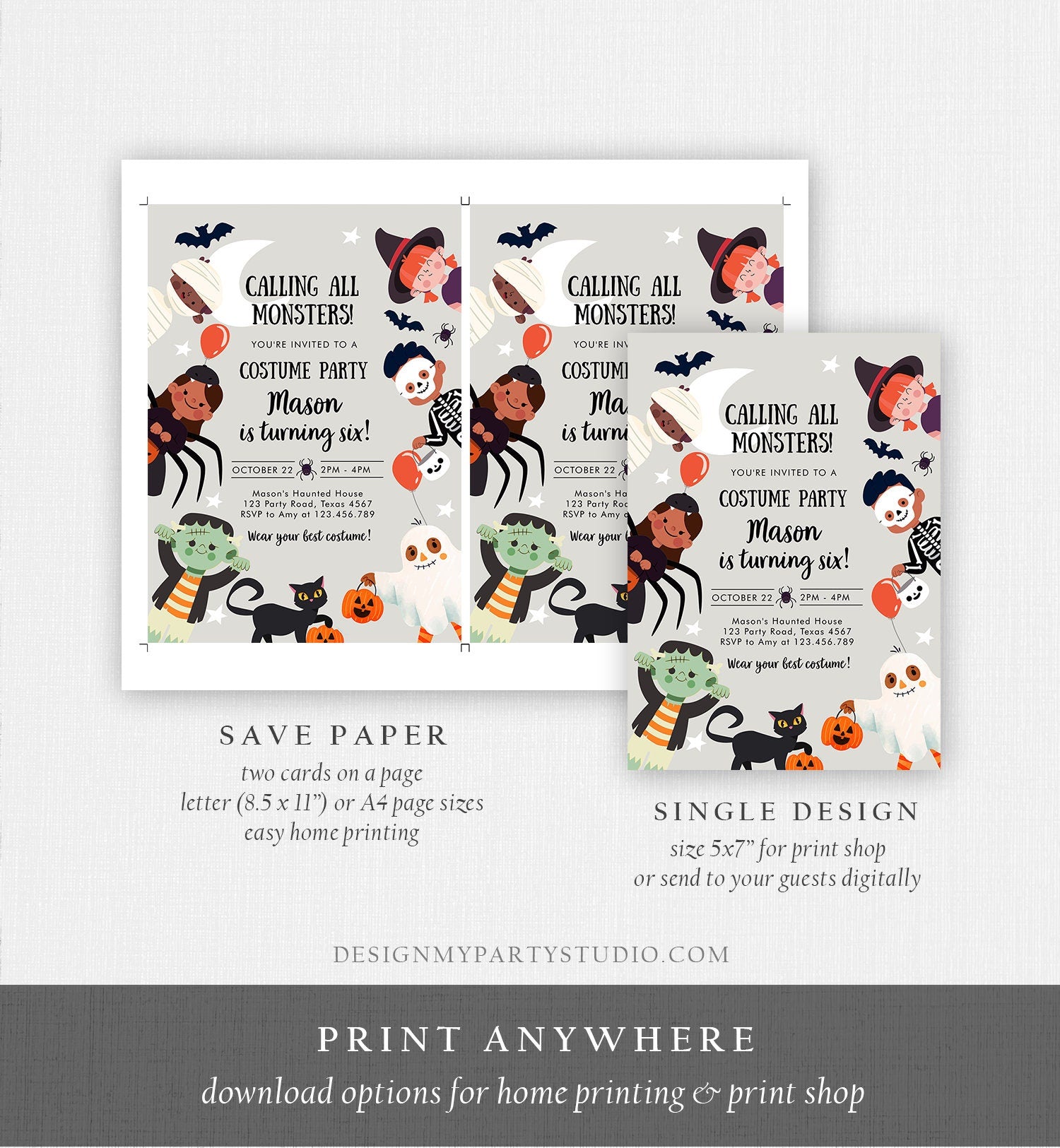 Editable Halloween Party Invitation Halloween Birthday Invitation Kids Costume Party Spooky Celebration Boy Digital Template Evite 0473 0009