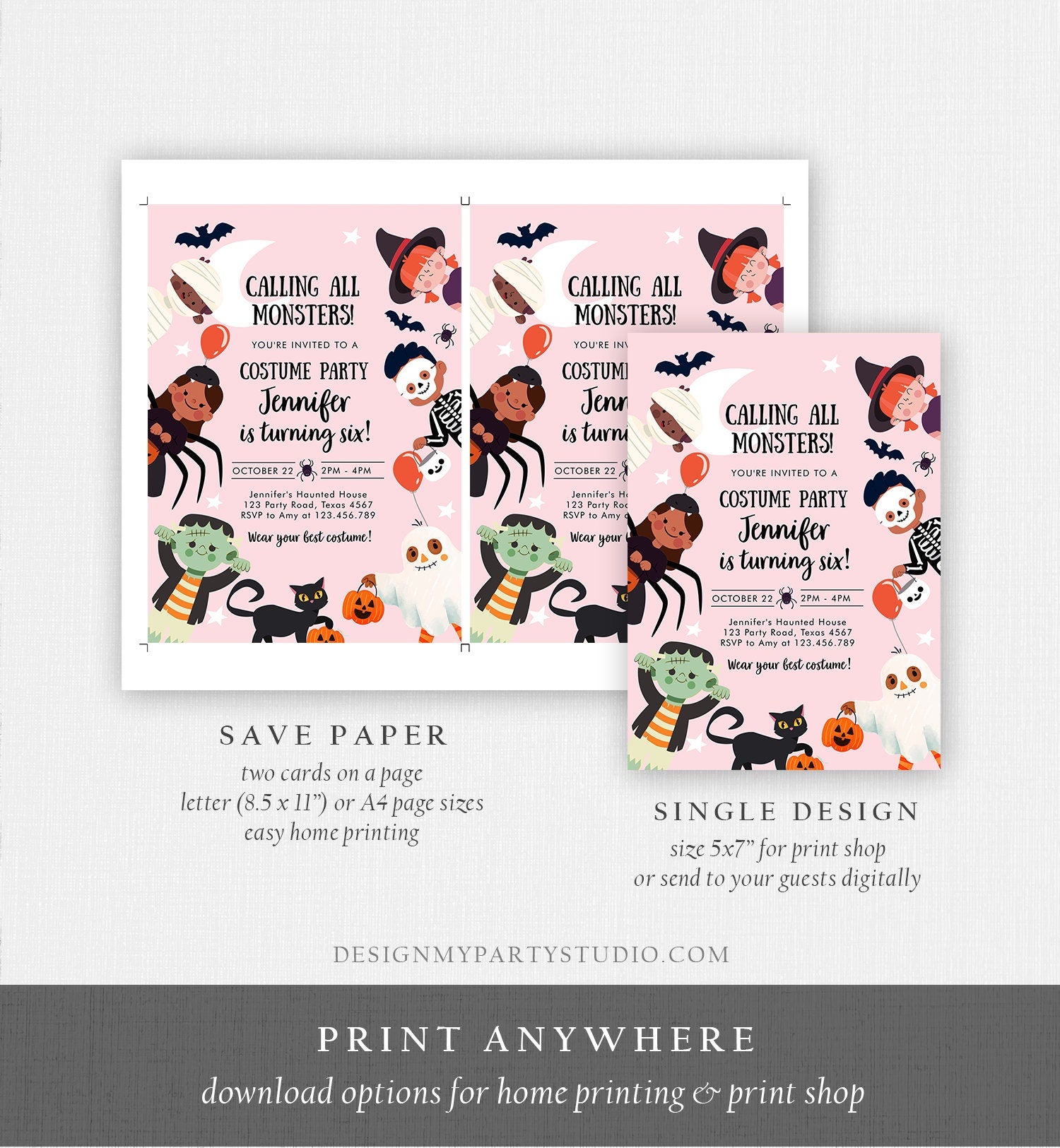 Editable Halloween Party Invitation Halloween Birthday Invitation Kids Costume Party Spooky Celebration Digital Template Corjl 0473 0009