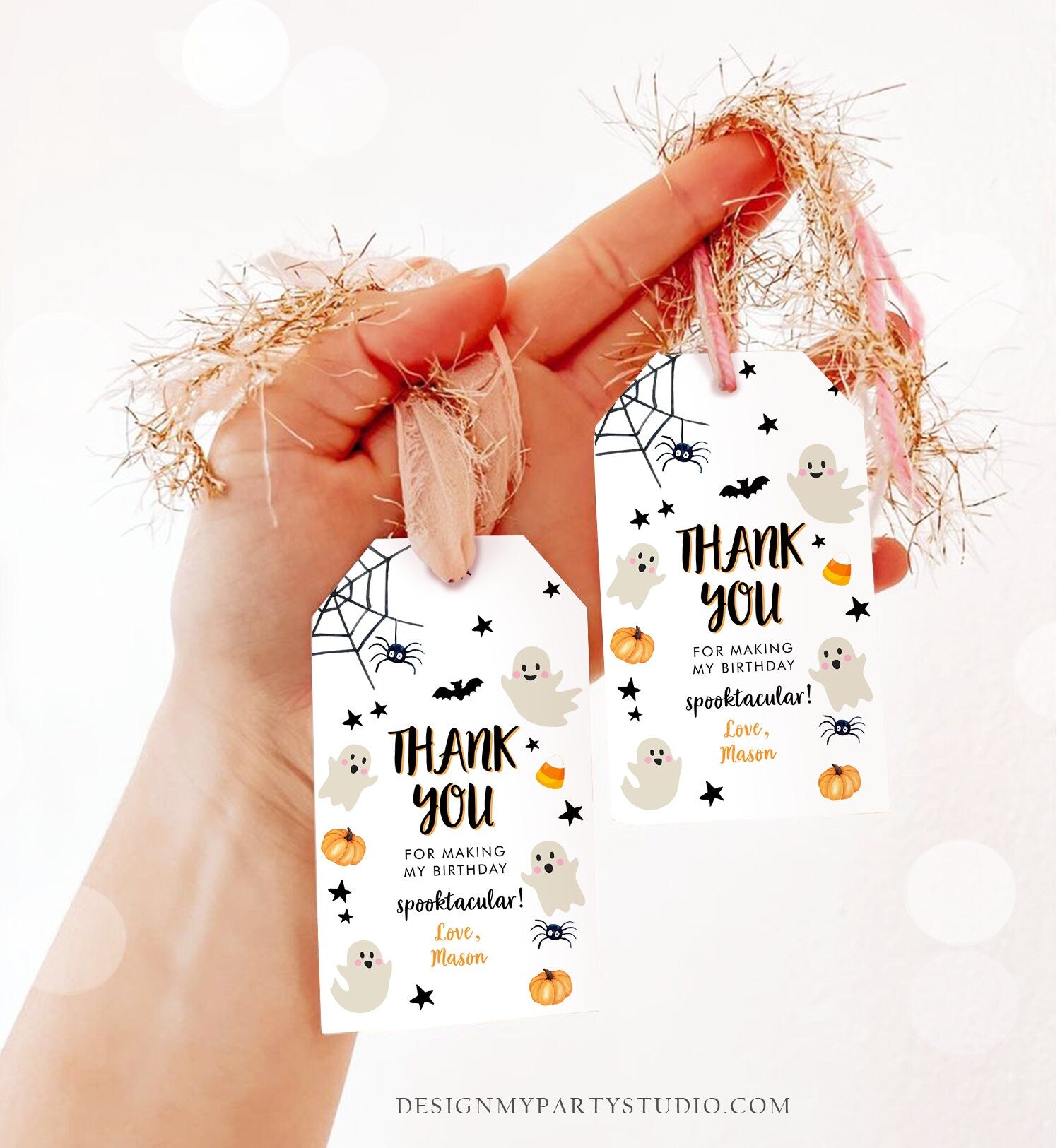 Editable Halloween Birthday Thank You Favor Tags Costume Party Boy Girl Spooktacular Ghost Party Download Printable Template Corjl 0418