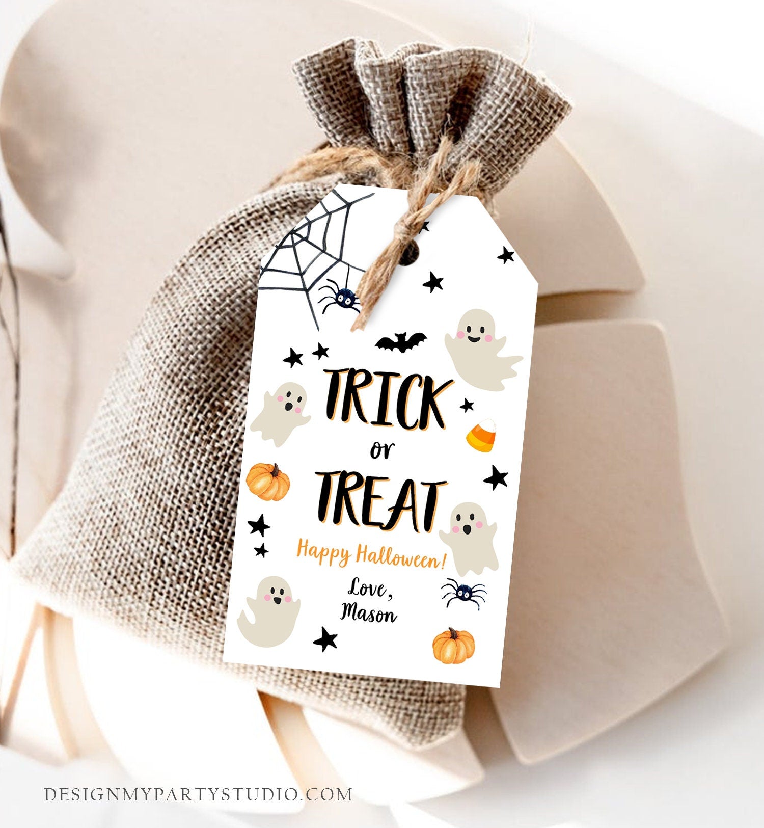 Editable Halloween Birthday Thank You Favor Tags Costume Party Trick or Treat Spooktacular Ghost Download Printable Template Corjl 0418