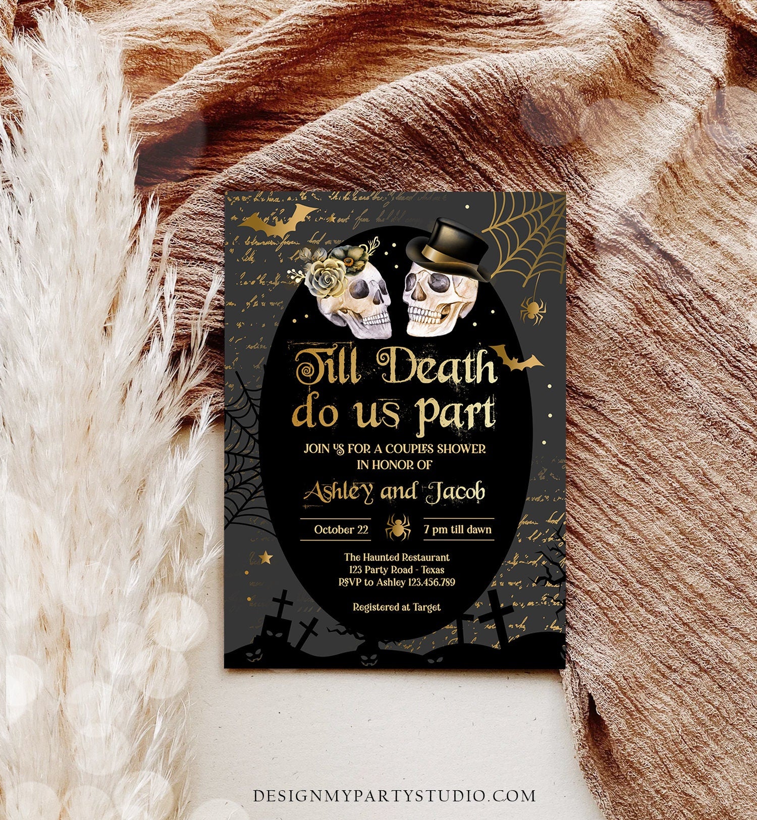 Editable Halloween Couples Shower Invitation Till Death Do Us Part Gothic Bridal Shower Fall Skull Engagement Download Printable 0472 0009