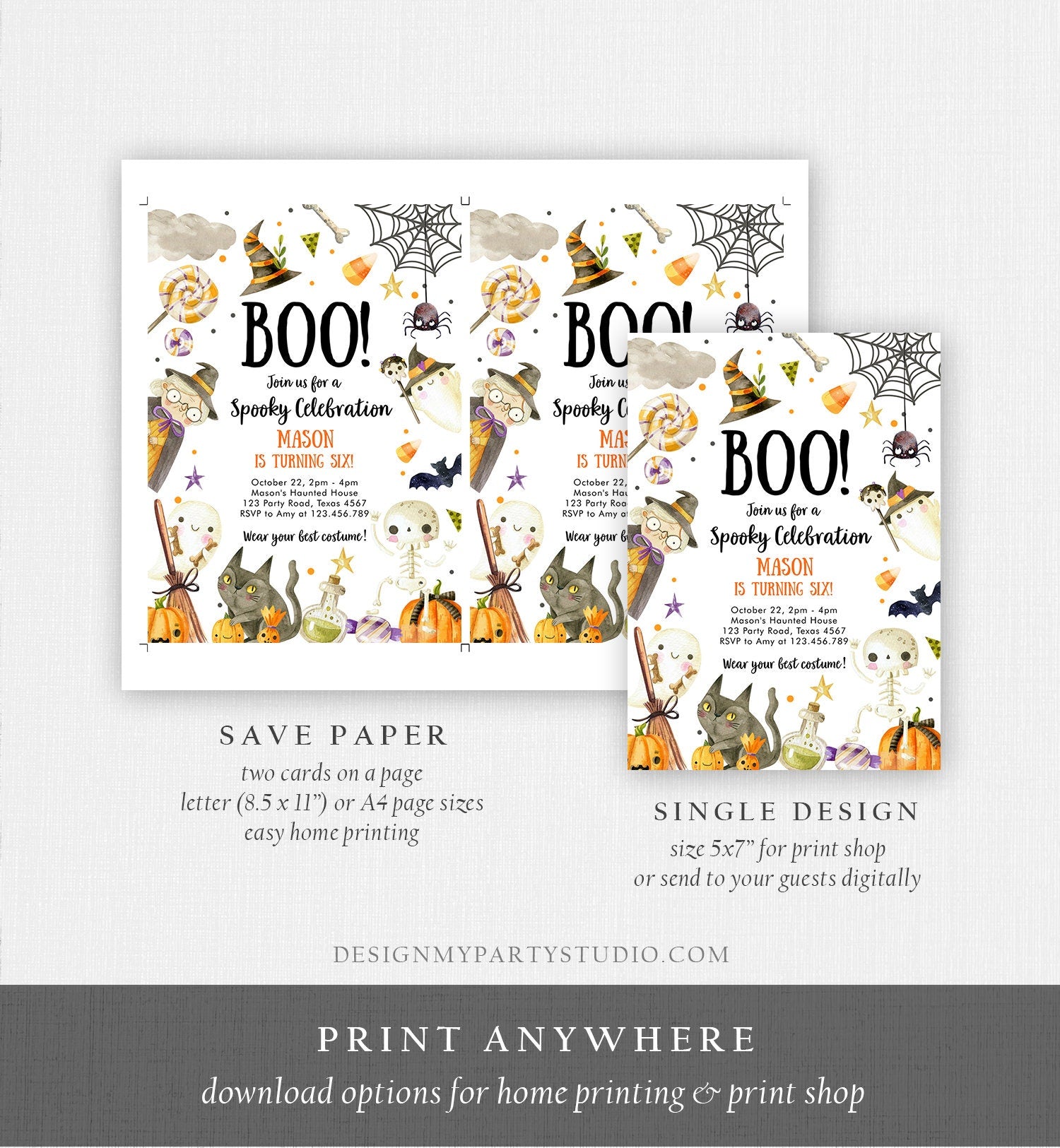 Editable Halloween Party Invitation Halloween Birthday Invitation Kids Costume Party Spooky Celebration Boy Digital Template Corjl 0475 0009