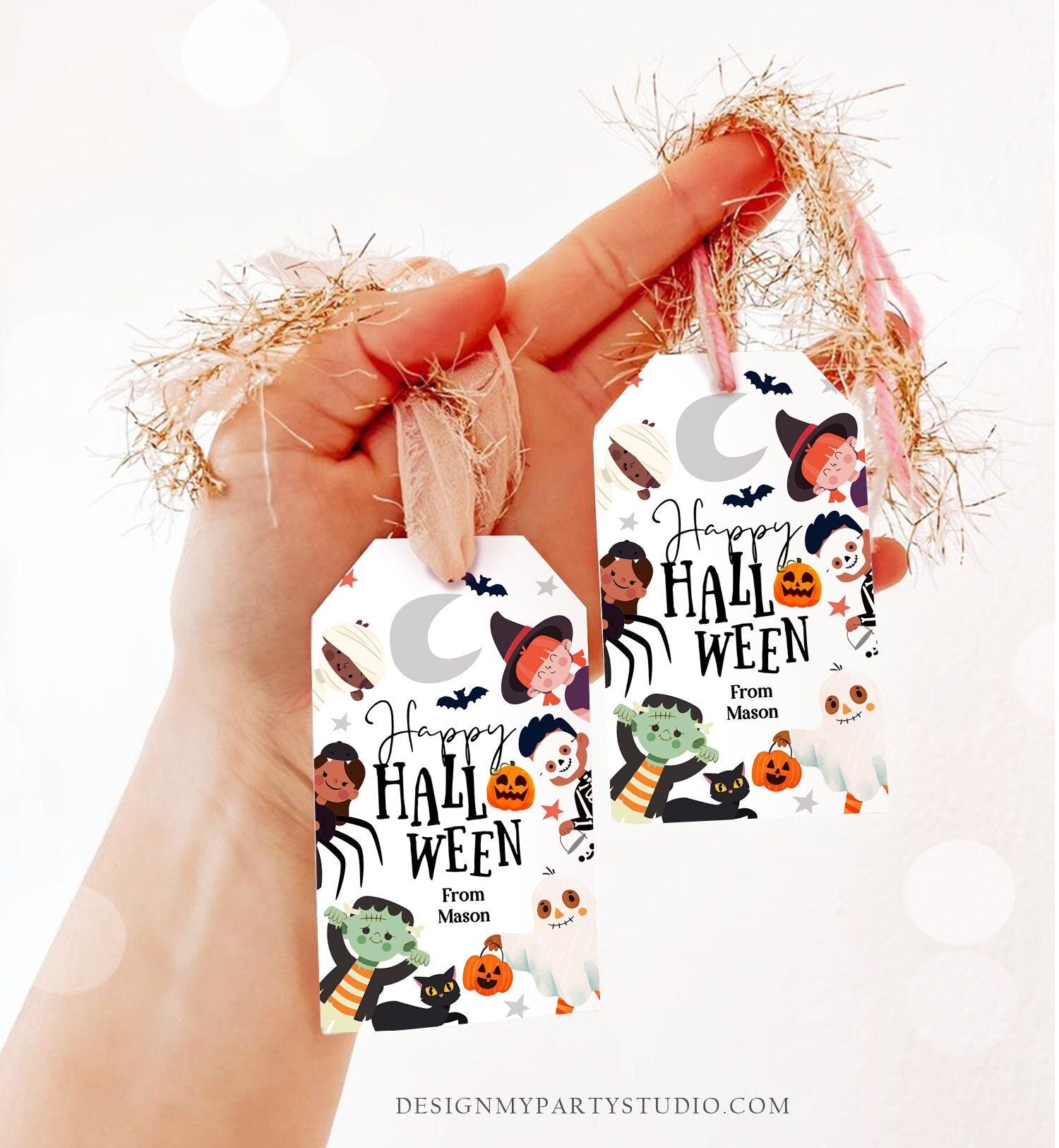 Editable Happy Halloween Gift Tags Trick Or Treat Favor Tags Ghost Treat Tag Personalized Download Printable Template Corjl 0261 0473 0009