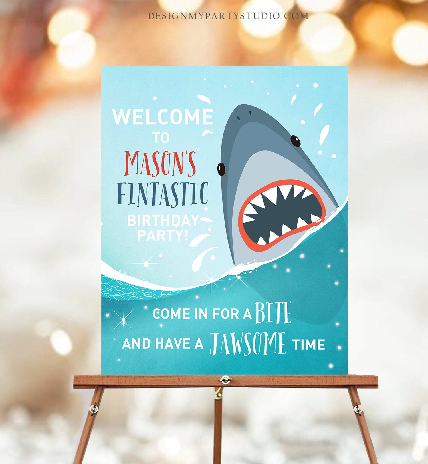 Editable Shark Welcome Sign Shark Birthday Sign Under The Sea Sharktastic Fintastic Jawsome Pool Party Boy Template Corjl PRINTABLE 0089