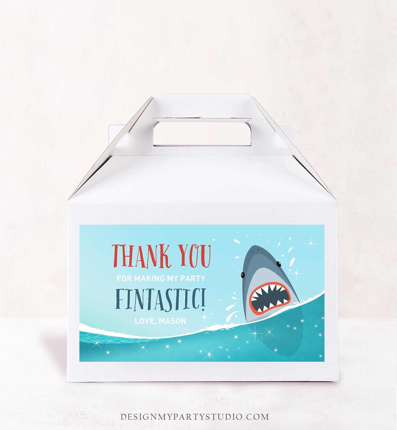 Editable Shark Gable Box Favor Label Shark Birthday Party Favor Box Label Boy Pool Party Fintastic Ocean Sea Digital Download Printable 0089