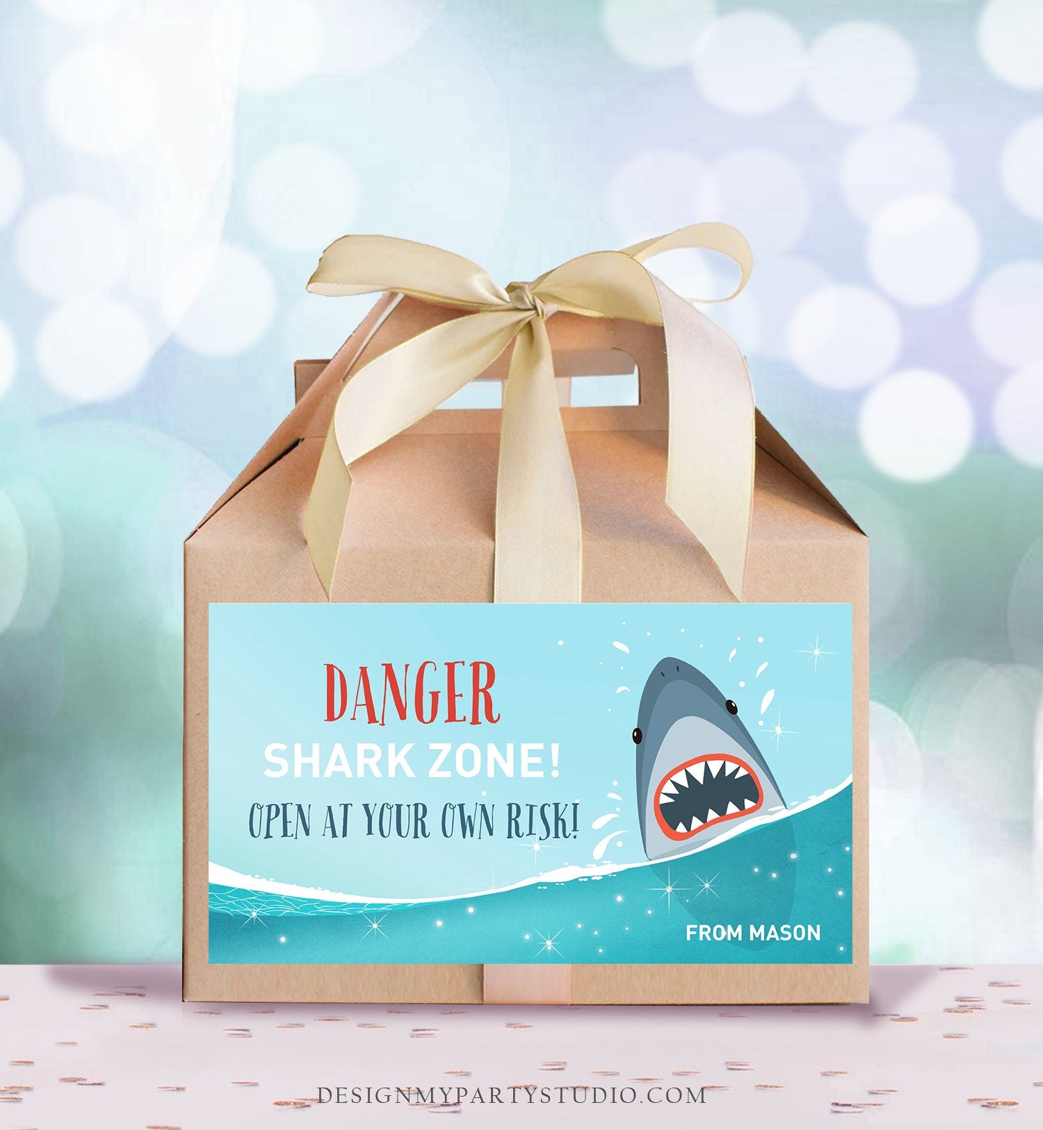 Editable Shark Gable Box Favor Label Shark Birthday Favor Box Label Boy Pool Party Fintastic Ocean Sea Digital Download Printable Corjl 0089