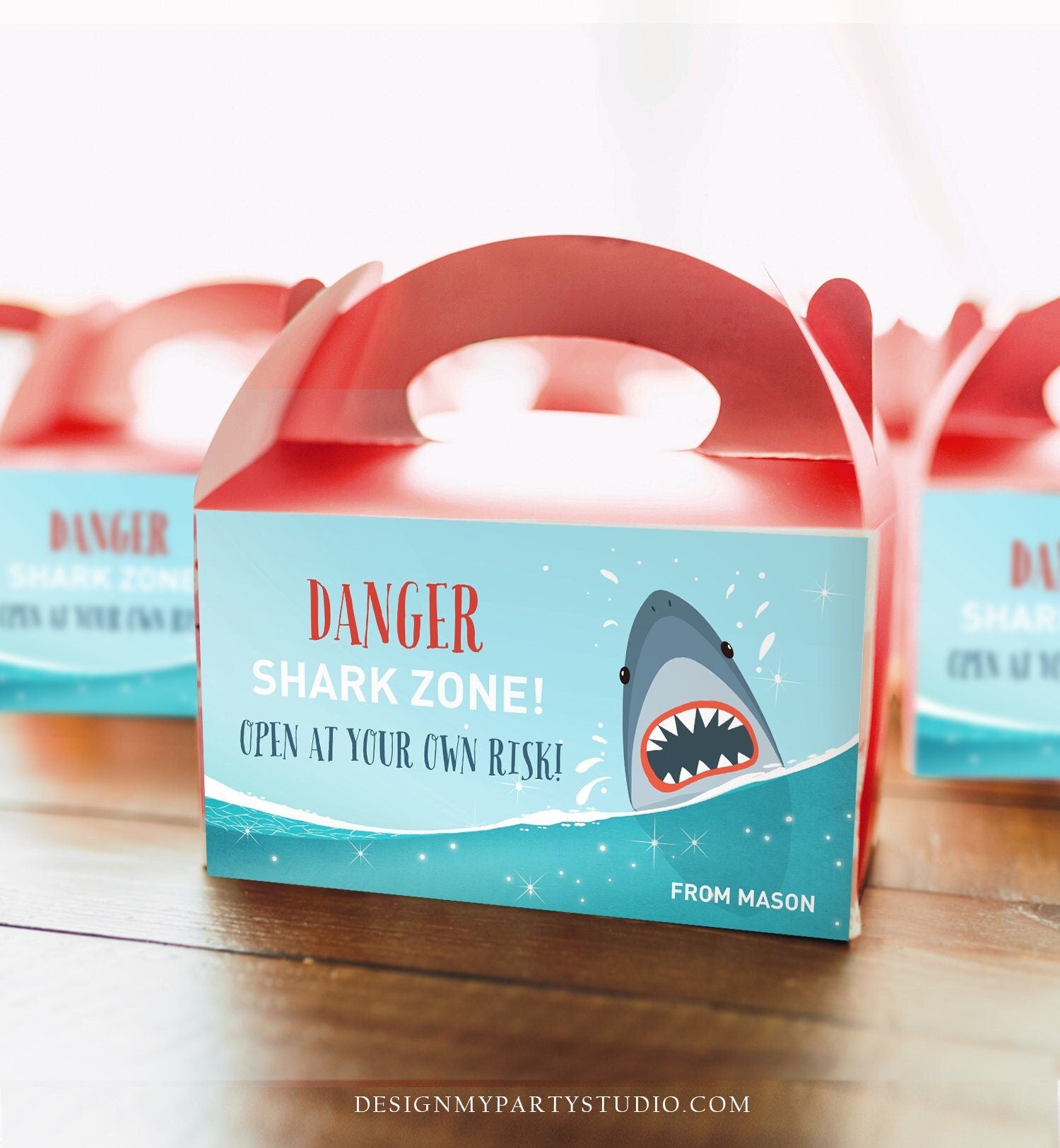 Editable Shark Gable Box Favor Label Shark Birthday Favor Box Label Boy Pool Party Fintastic Ocean Sea Digital Download Printable Corjl 0089