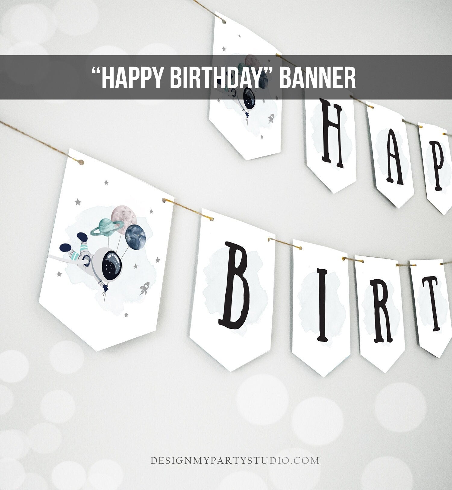 Happy Birthday Banner Outer Space Astronaut Planets Banner Boy Galaxy First Birthday Rocket Instant Download Printable Digital 0357 0366