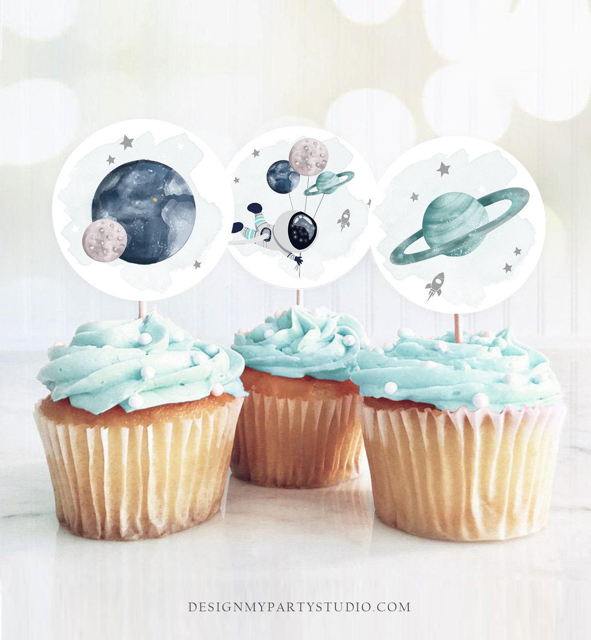 Outer Space Birthday Cupcake Toppers First Trip Around the Sun Favor Tags Space Birthday Planets Galaxy Download Digital Printable 0366