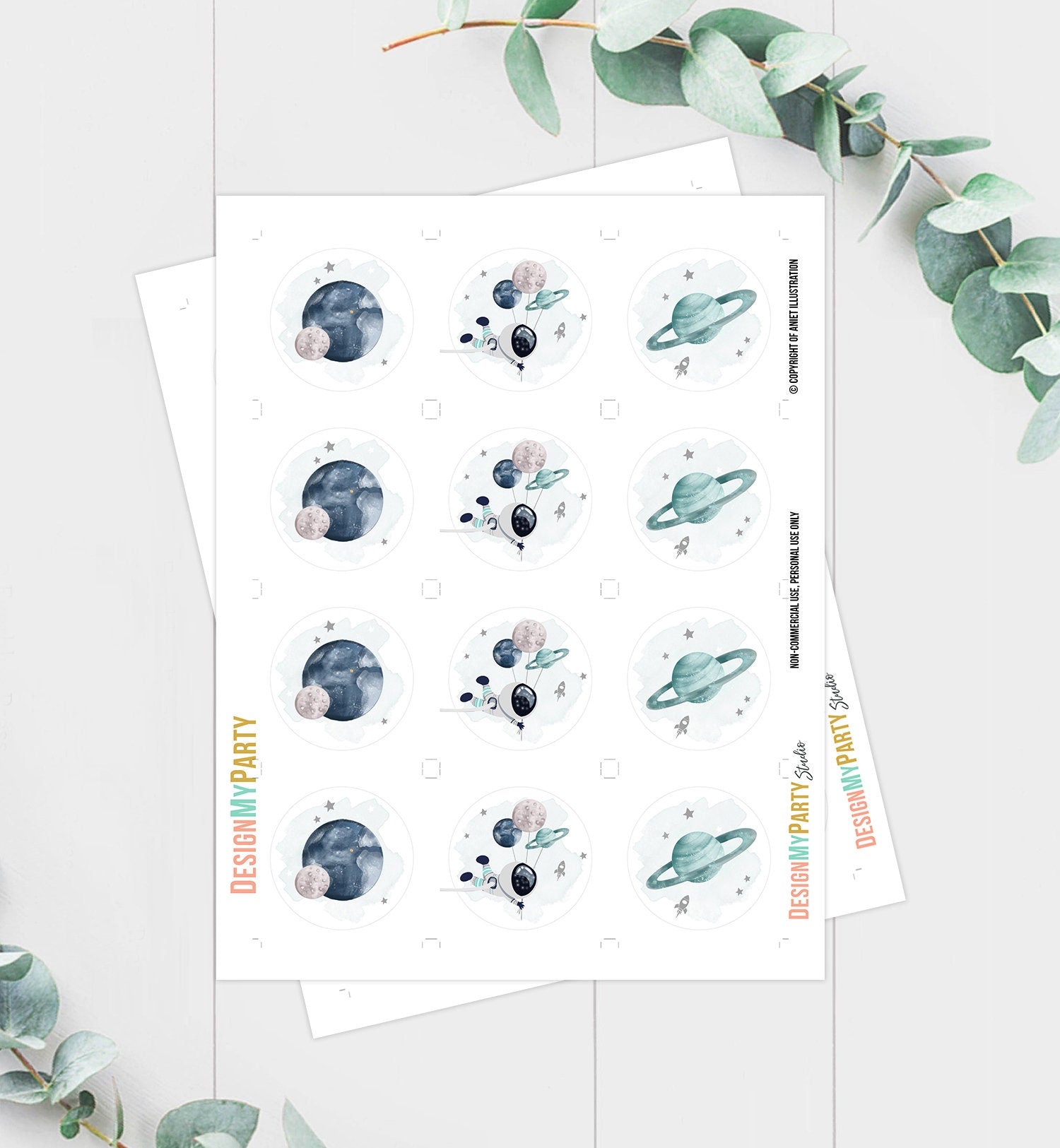 Outer Space Birthday Cupcake Toppers First Trip Around the Sun Favor Tags Space Birthday Planets Galaxy Download Digital Printable 0366