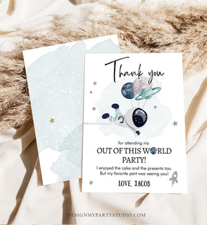 Editable Space Birthday Thank You Card Space Astronaut Thank You Note Planets Boy Blue Download Printable Template Digital Corjl 0366