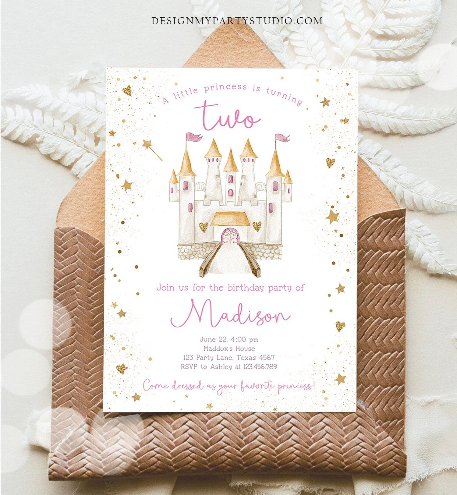 Editable Princess Castle Second Birthday Invitation Once Upon a Time Princess Royal Girl Magical Celebration Digital Template Printable 0477