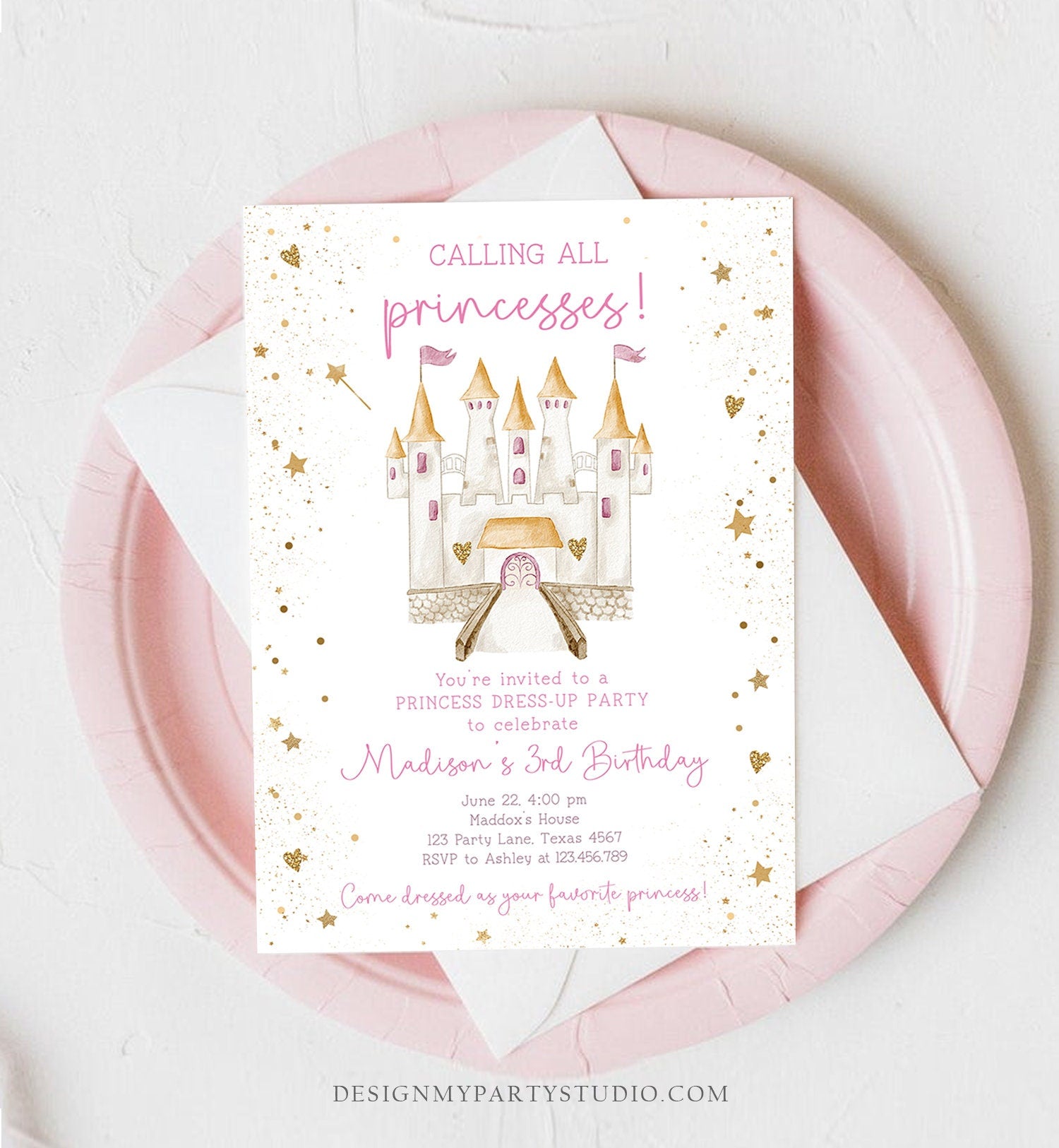 Editable Princess Castle Birthday Invitation Once Upon a Time Princess Royal Birthday Girl Magical Celebration Evite Template Printable 0477