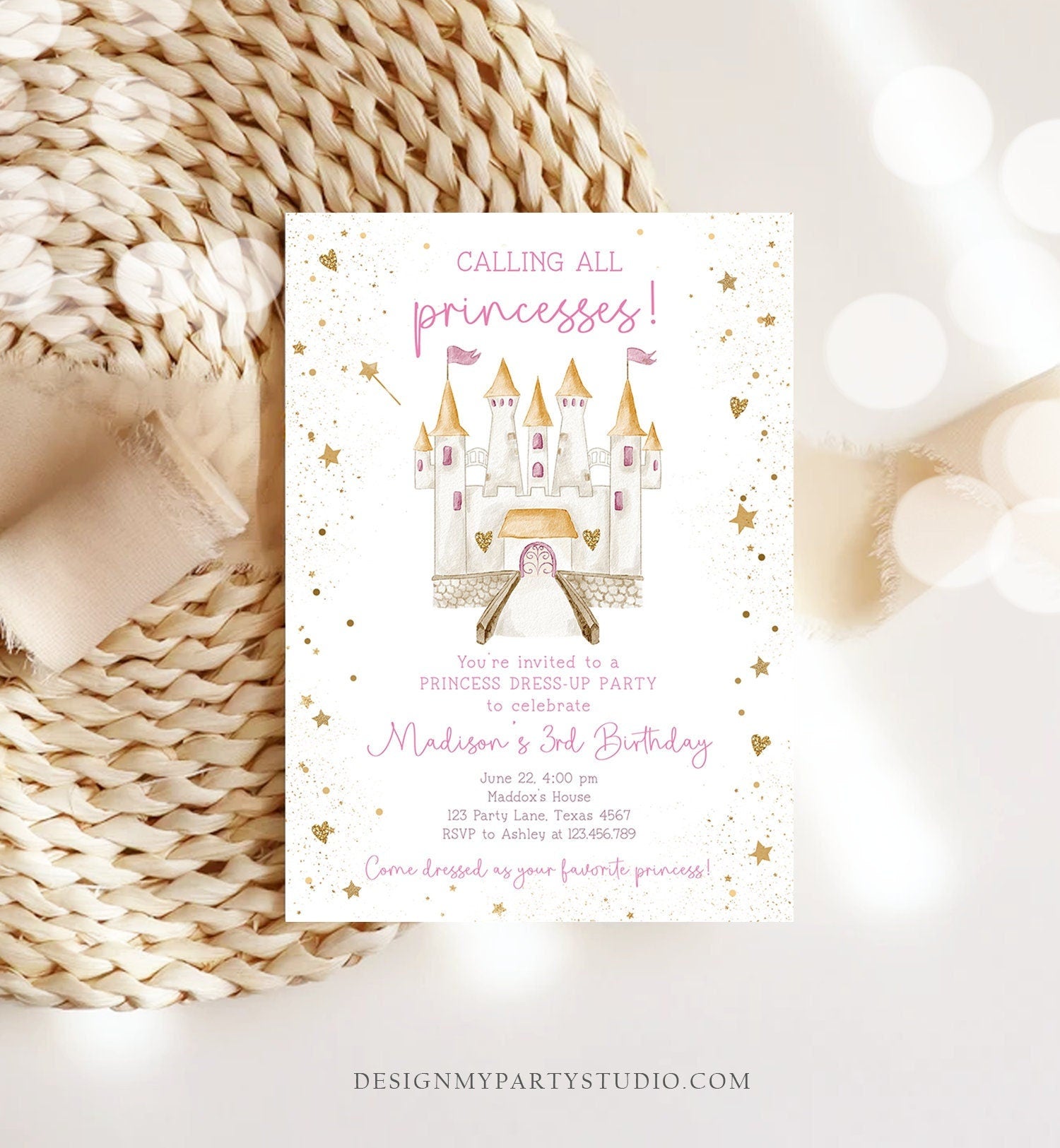 Editable Princess Castle Birthday Invitation Once Upon a Time Princess Royal Birthday Girl Magical Celebration Evite Template Printable 0477