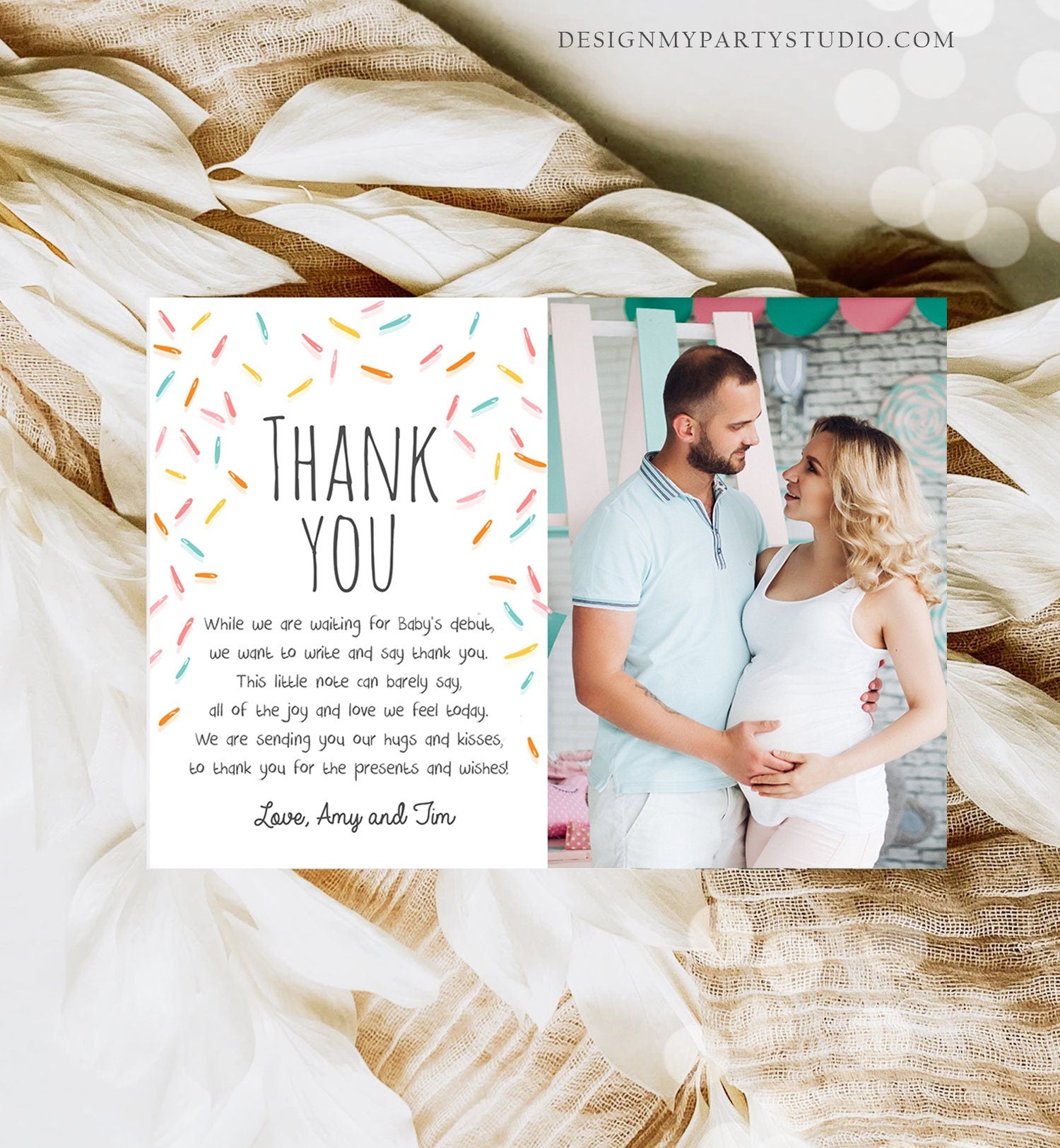 Editable Baby Sprinkle Thank You Card Rainbow Sprinkle Baby Shower Gender Neutral Coed Photo Sprinkles Digital Corjl Template Printable 0216