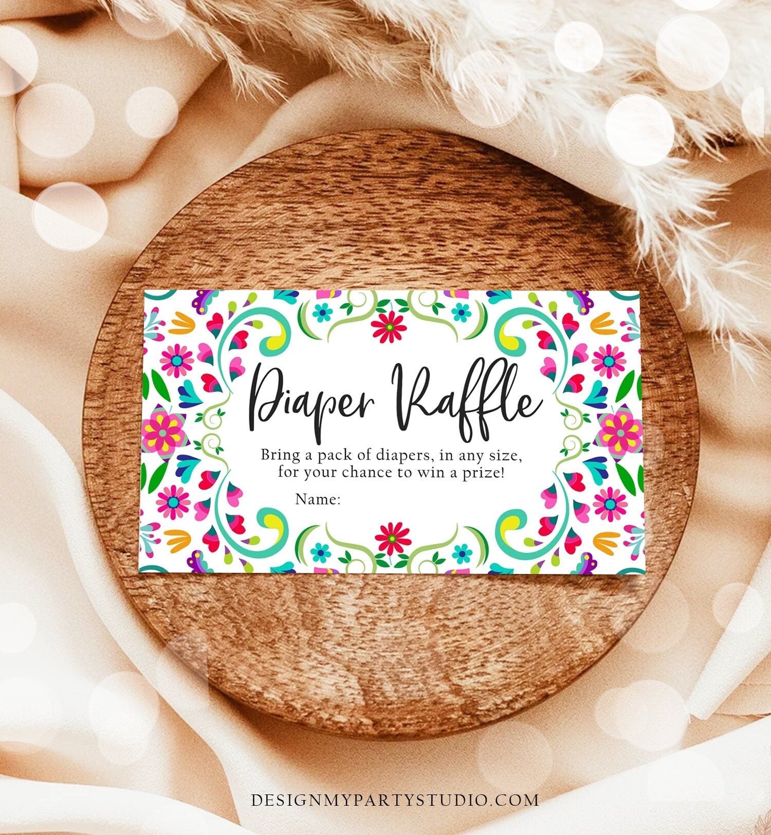 Editable Diaper Raffle Ticket Floral Fiesta Baby Shower Diaper Game Succulent Diaper Ticket Flowers Game Corjl Template Printable 0466