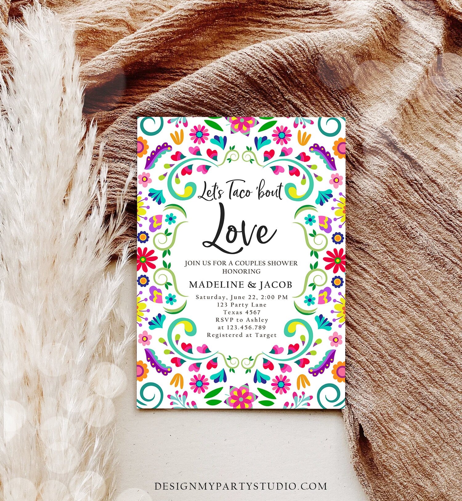 Editable Let's Taco Bout Love Invitation Couples Shower Fiesta Bridal Shower Floral Fiesta Wedding Engagement Template Corjl Printable 0466