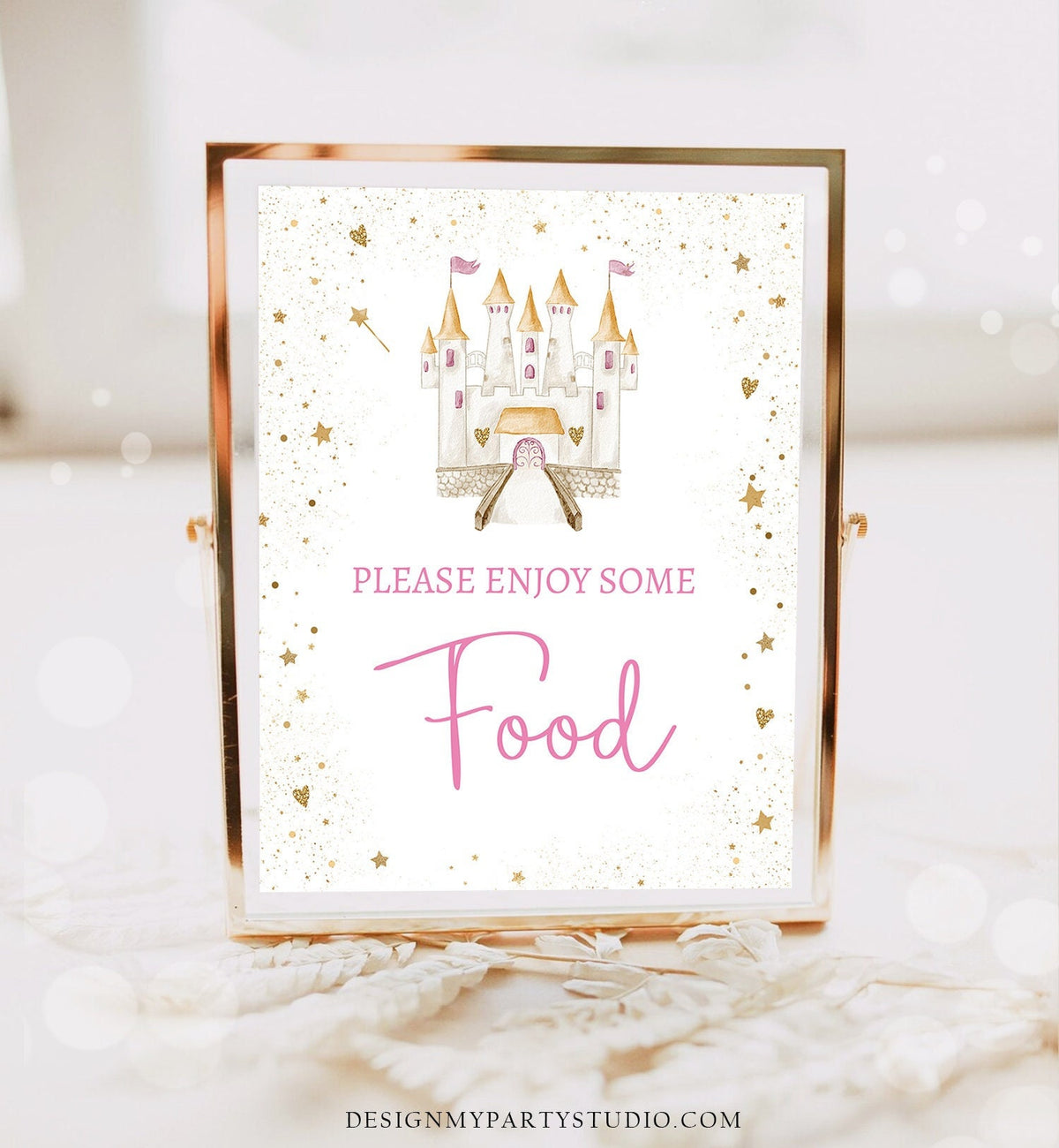 Food Party Sign Princess Castle Birthday Sign Table Decor Princess Party Pink Gold Girl Castle Snacks Upon a Time Download Printable 0477