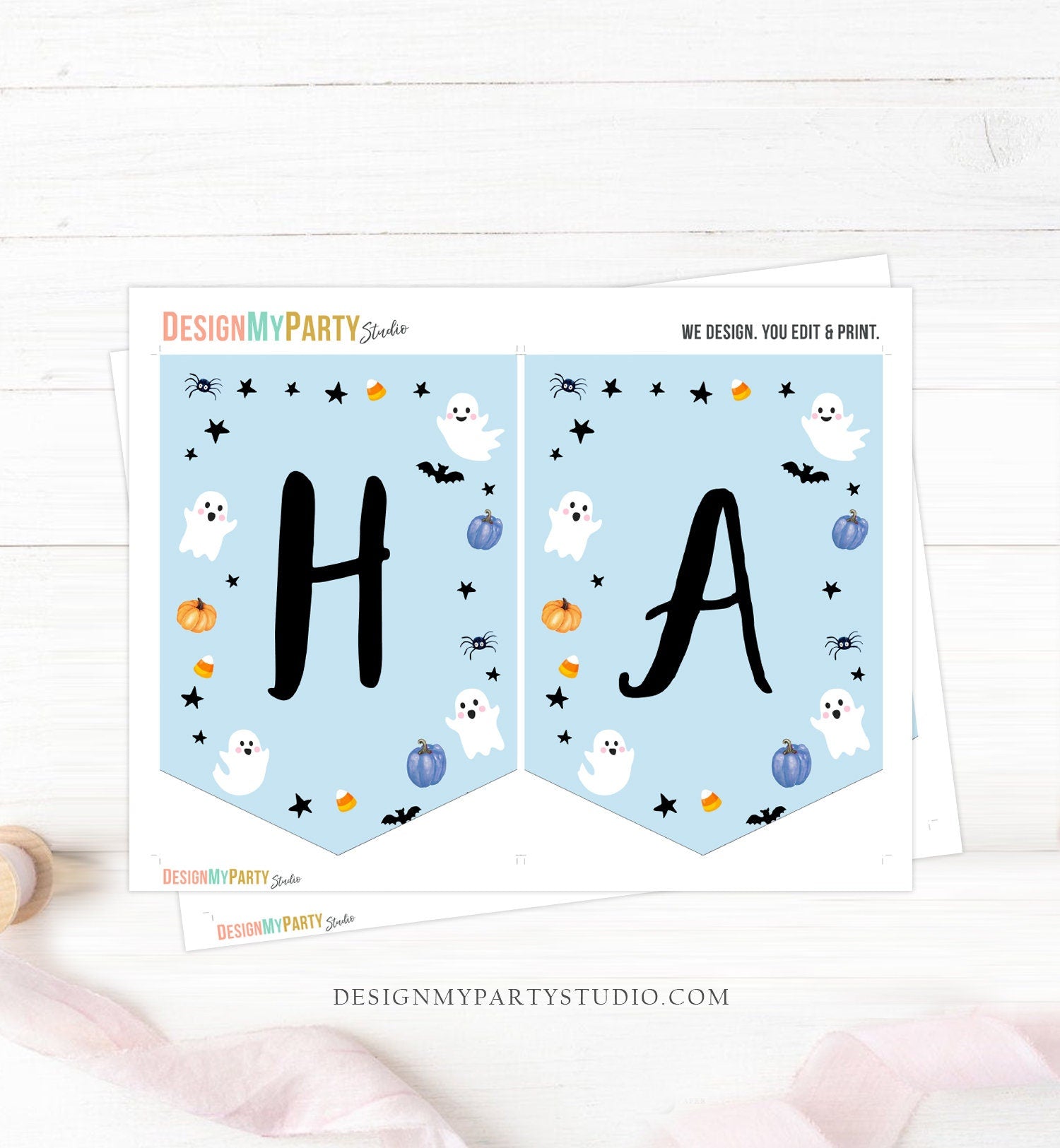 Happy Birthday Banner Halloween Birthday Banner Blue Ghost Birthday Party Halloween Decor Boy 1st Digital Download Printable 0418