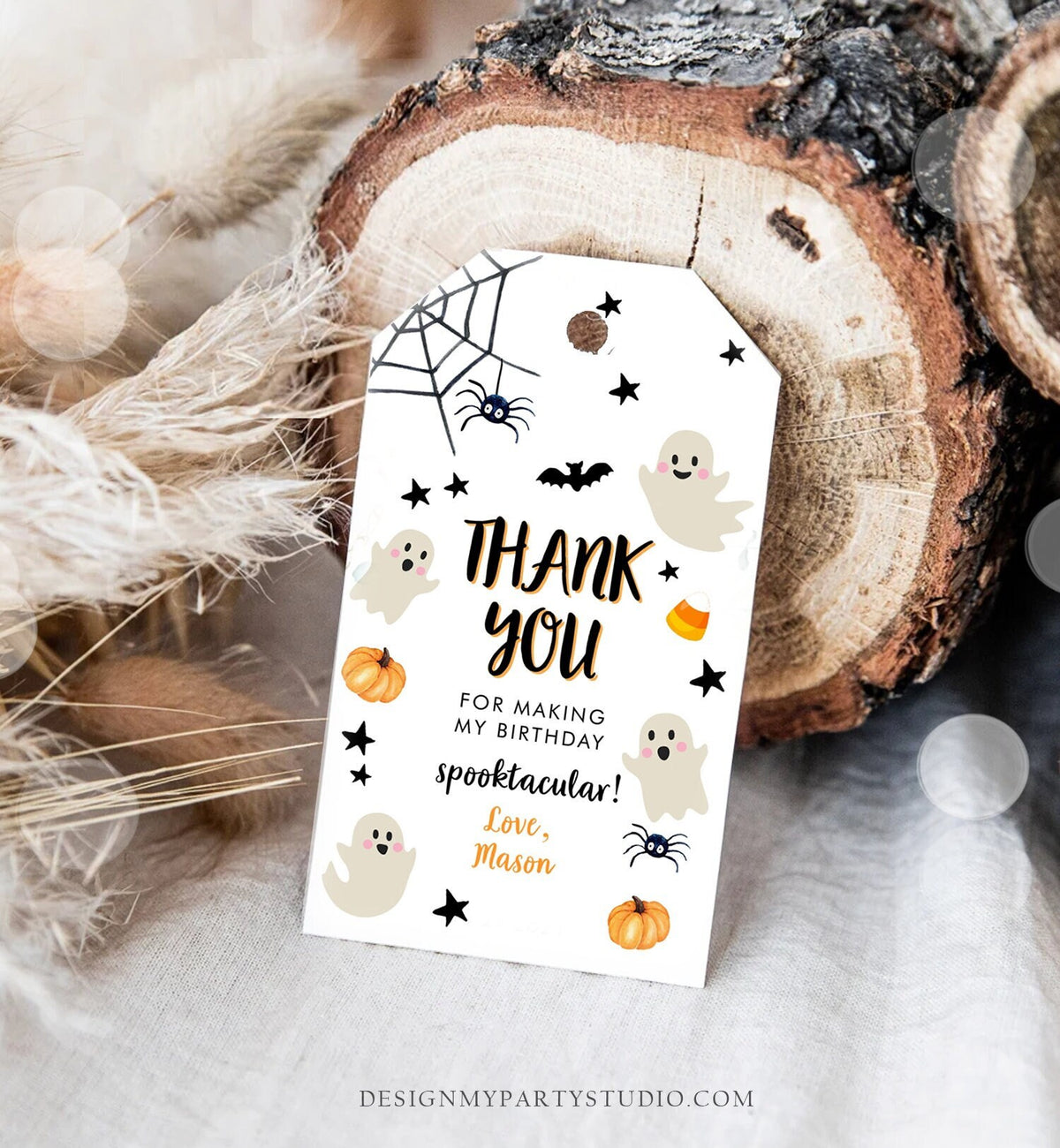 Editable Halloween Birthday Thank You Favor Tags Costume Party Boy Girl Spooktacular Ghost Party Download Printable Template Corjl 0418