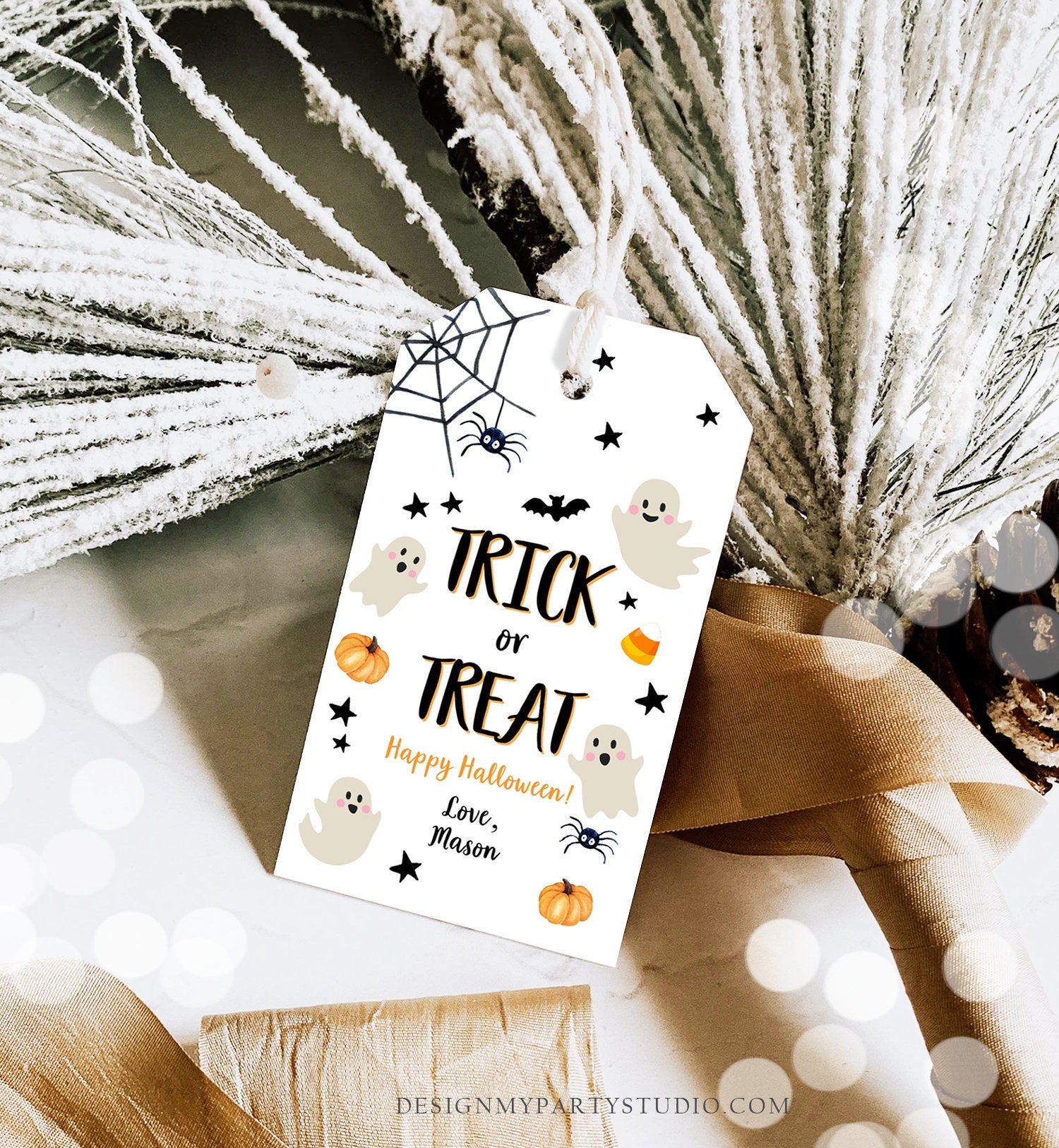 Editable Halloween Birthday Thank You Favor Tags Costume Party Trick or Treat Spooktacular Ghost Download Printable Template Corjl 0418