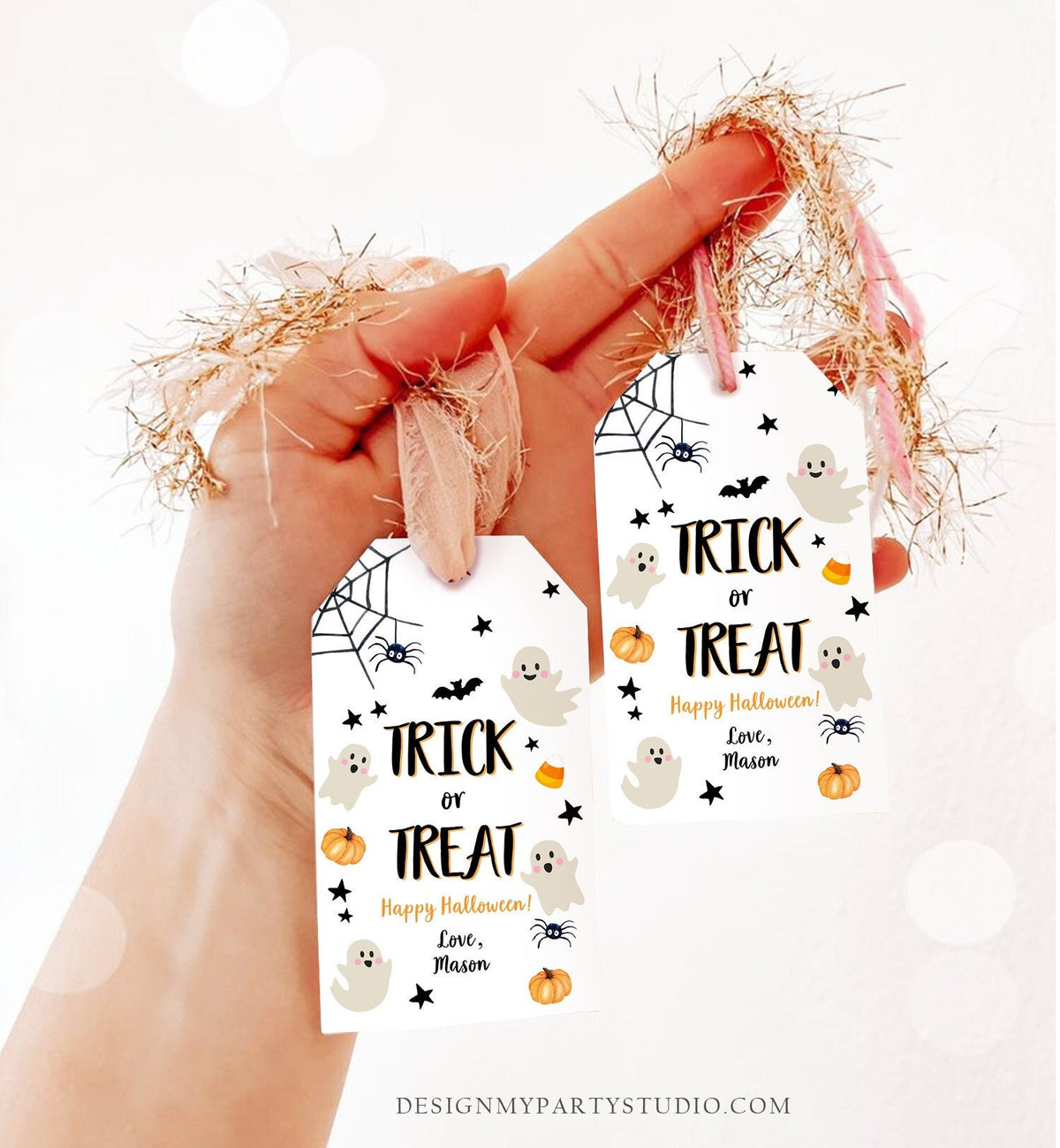 Editable Halloween Birthday Thank You Favor Tags Costume Party Trick or Treat Spooktacular Ghost Download Printable Template Corjl 0418