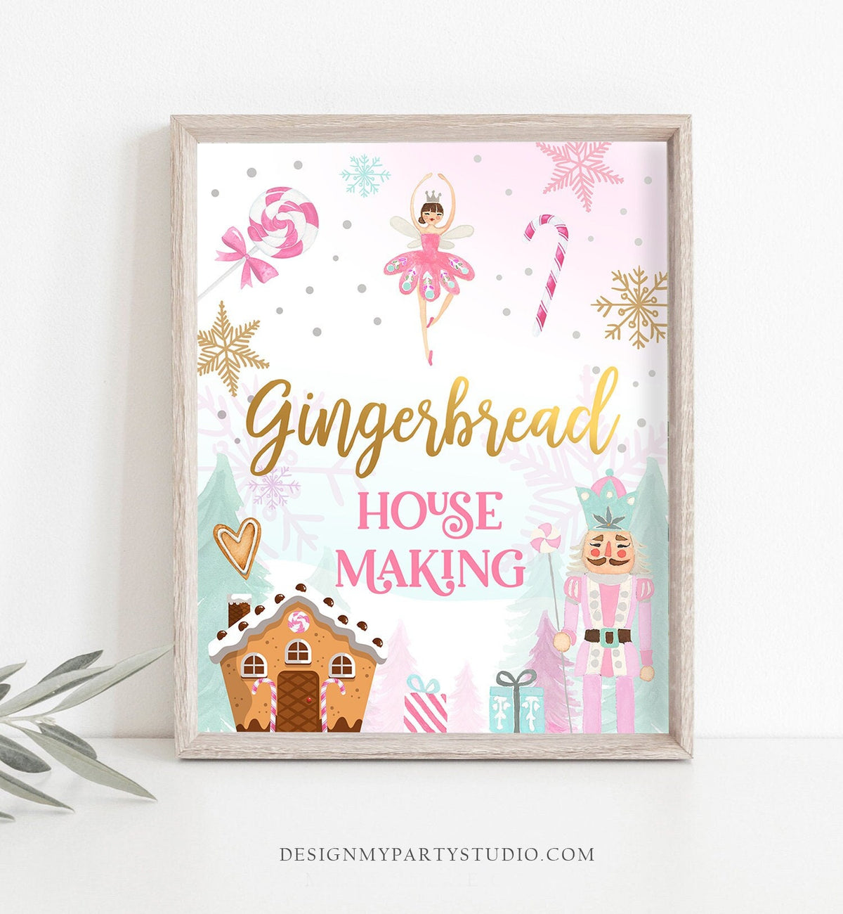 Gingerbread House Making Sign Nutcracker Birthday Decor Table Sign Girl Sugar Plum Fairy Pink Pink Gold Ballet Download Printable 0352