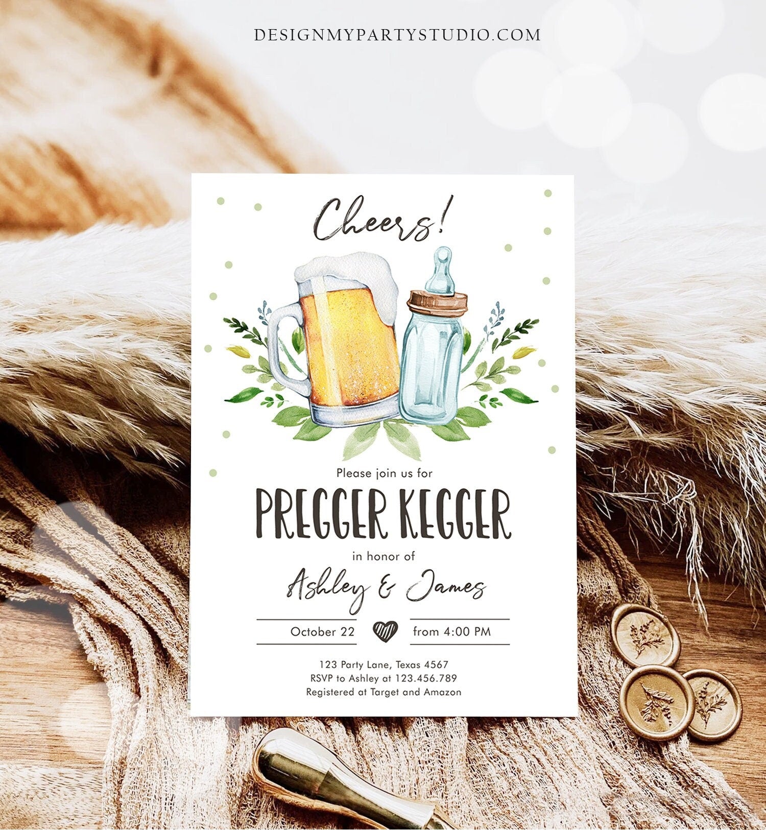 Editable Pregger Kegger Invitation Bottle and Beers Baby Shower Cheers Coed Couples Shower Download Corjl Template Printable 0190