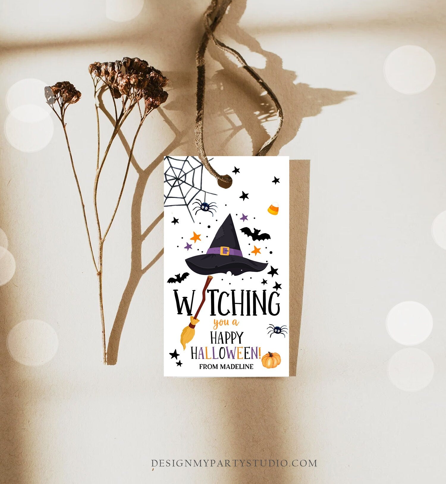 Editable Halloween Favor Tags Witching You a Happy Halloween Trick Or Treat Favor Halloween Party Digital Download Template Printable 0261