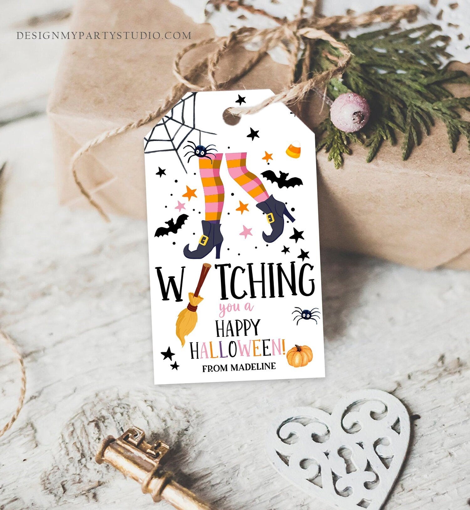 Editable Halloween Favor Tags Witching You a Happy Halloween Trick Or Treat Favor Tag Halloween Digital Download Template Printable 0261